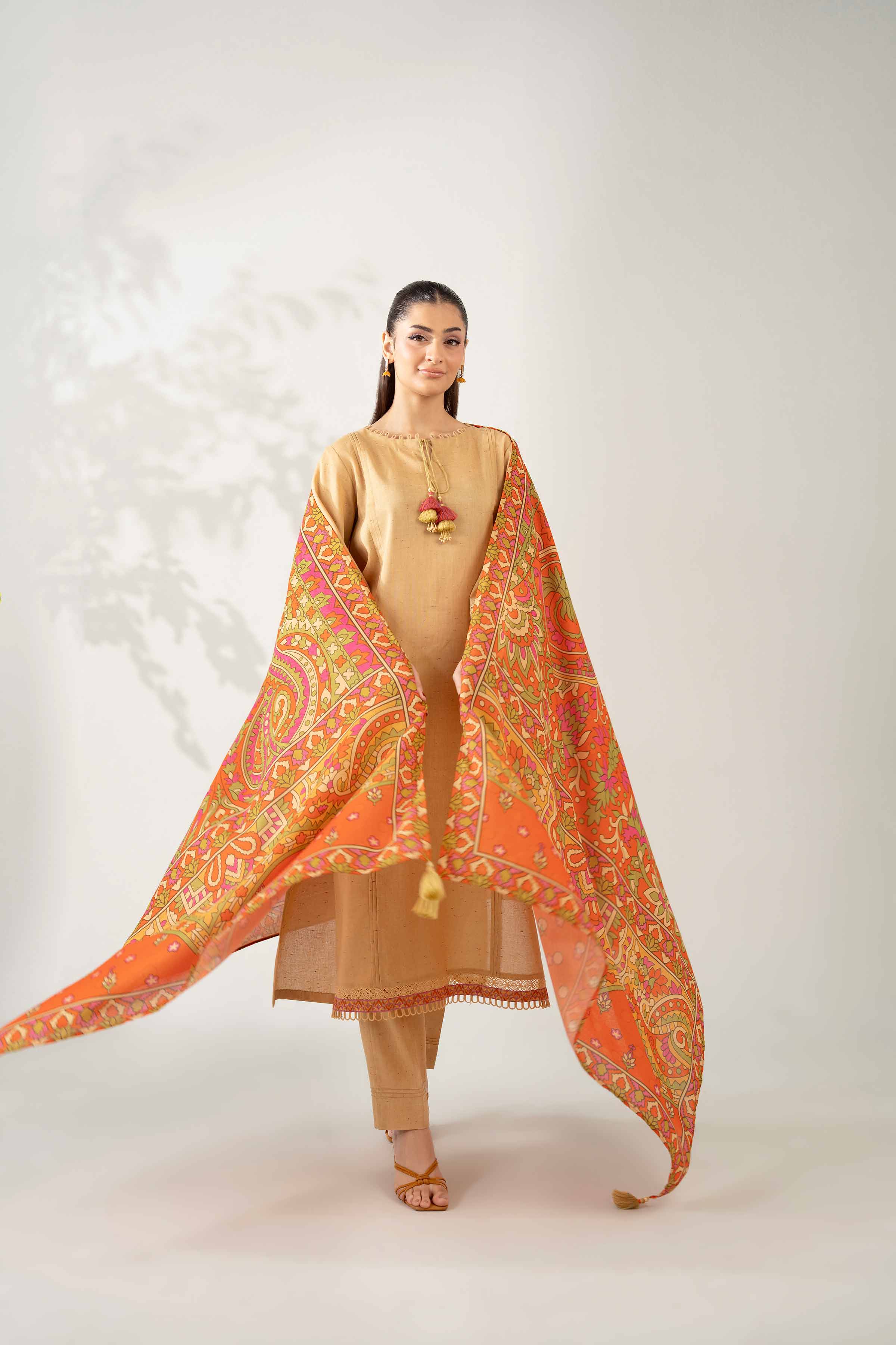 NISHATUAE - Beige Embroidered Neps 3-piece Unstitched Suit