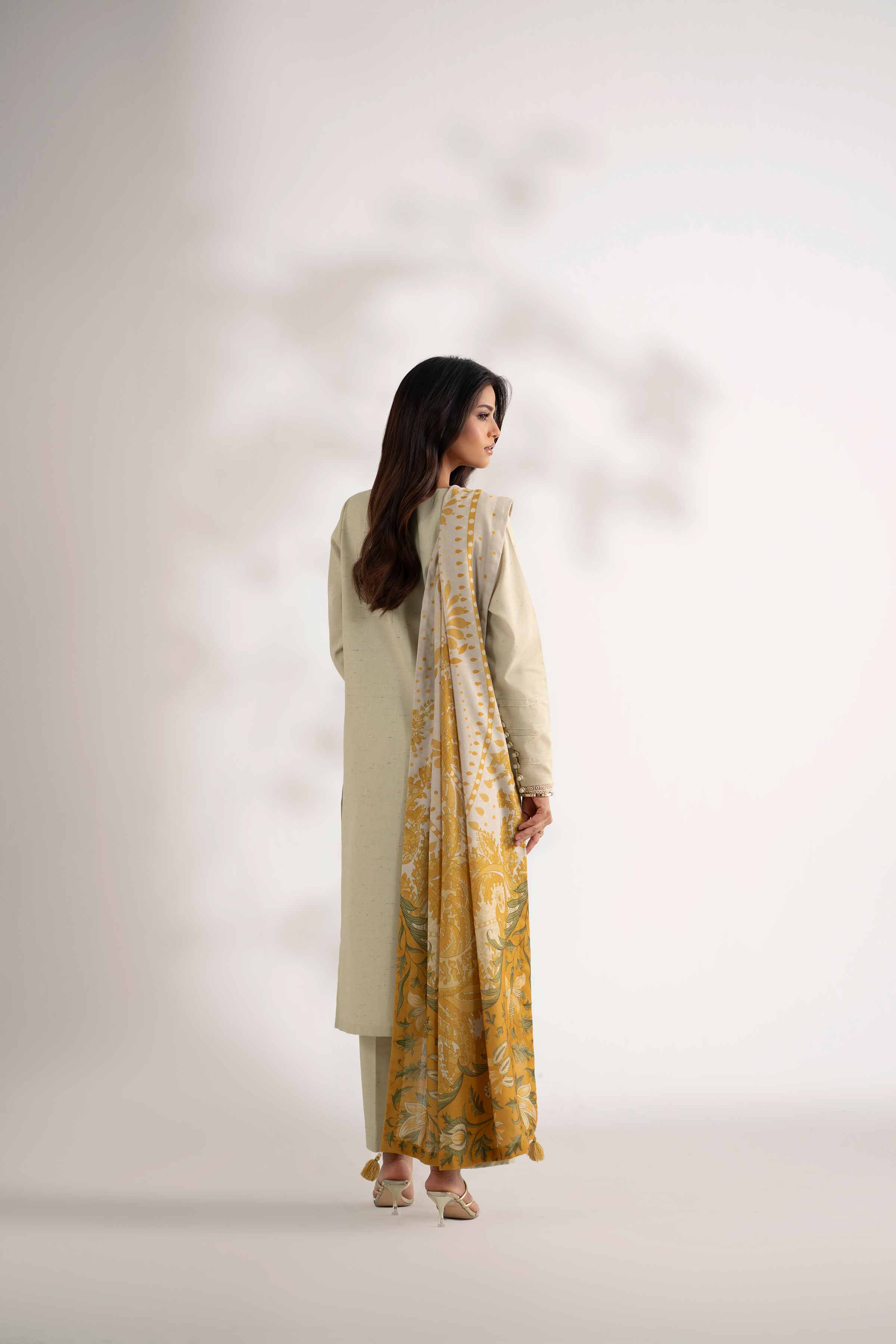 NISHATUAE - Yellow Embroidered Neps 3-piece Unstitched Suit