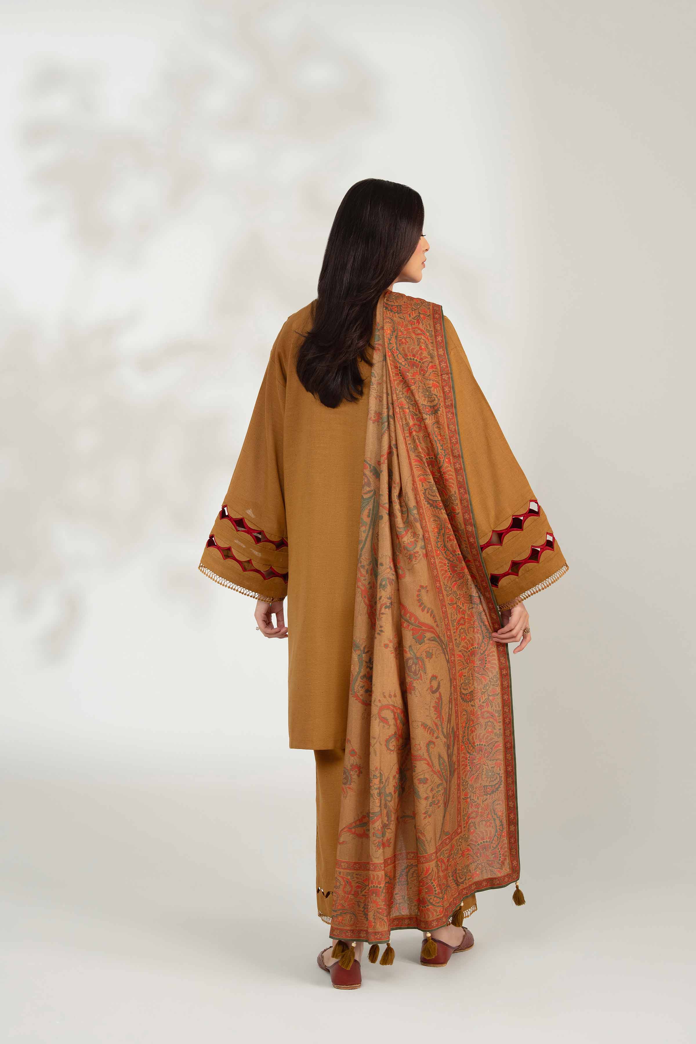 NISHATUAE - Brown Embroidered Neps 3-piece Unstitched Suit
