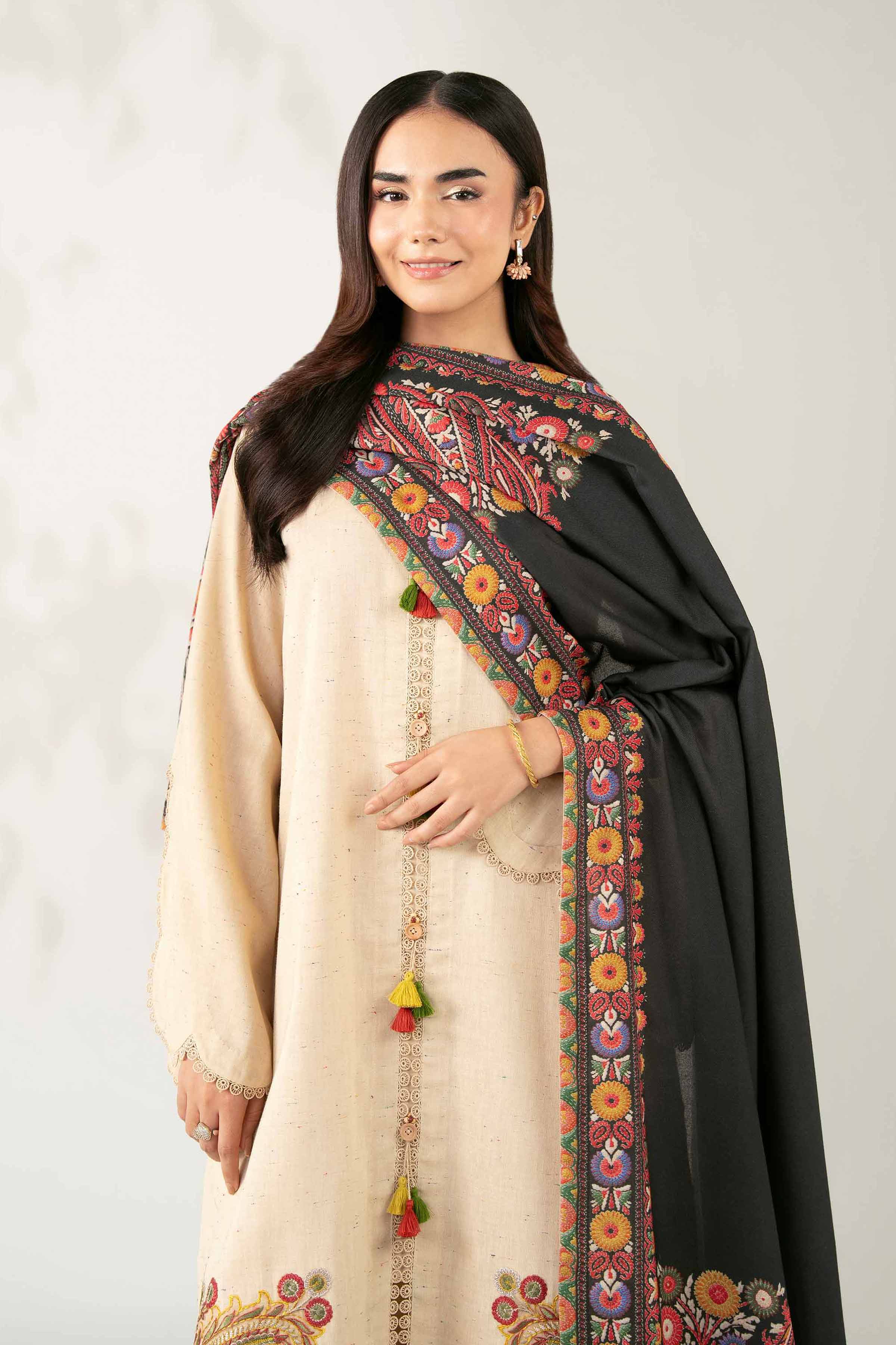 NISHATUAE - Cream Embroidered Neps 3-piece Unstitched Suit