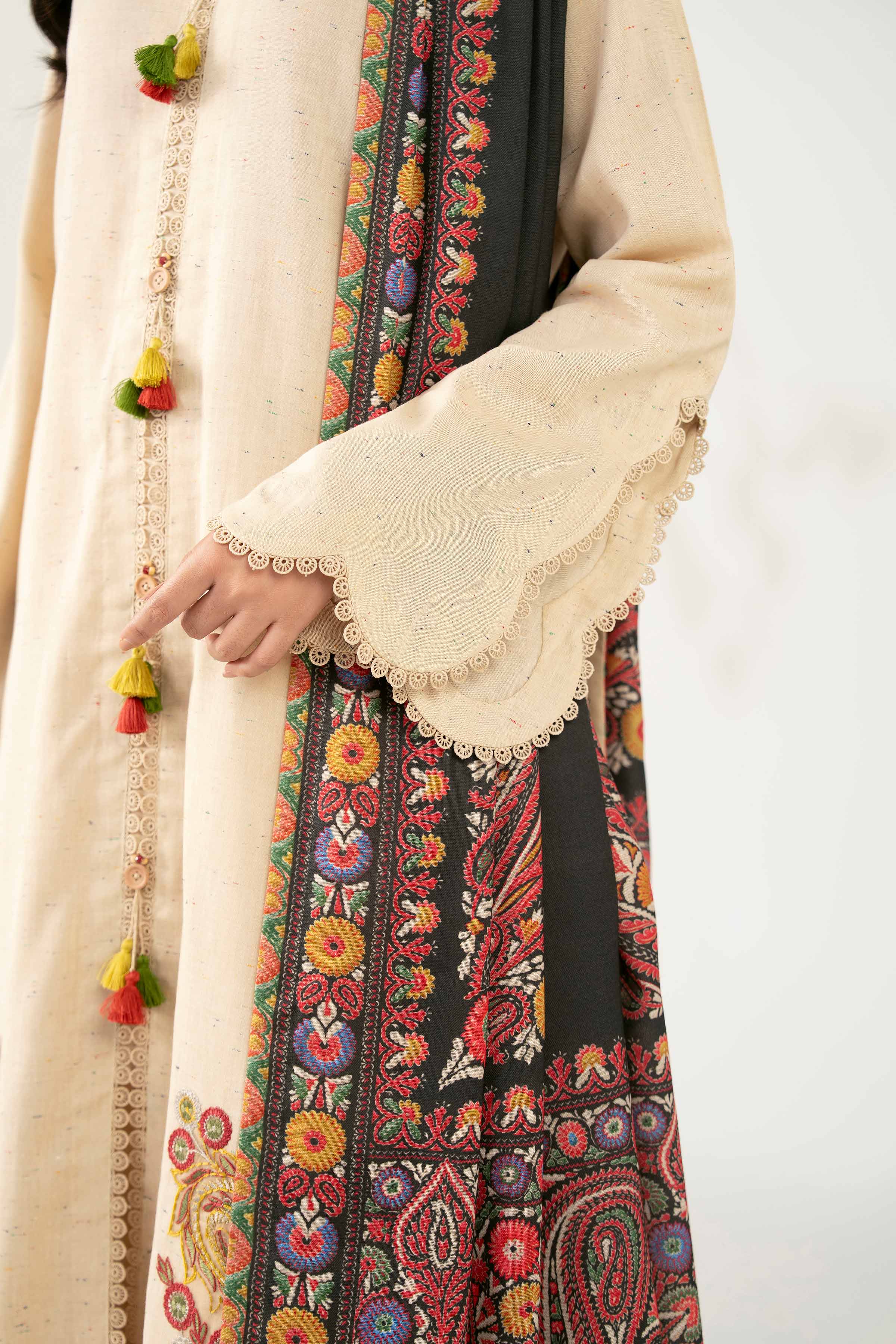NISHATUAE - Cream Embroidered Neps 3-piece Unstitched Suit