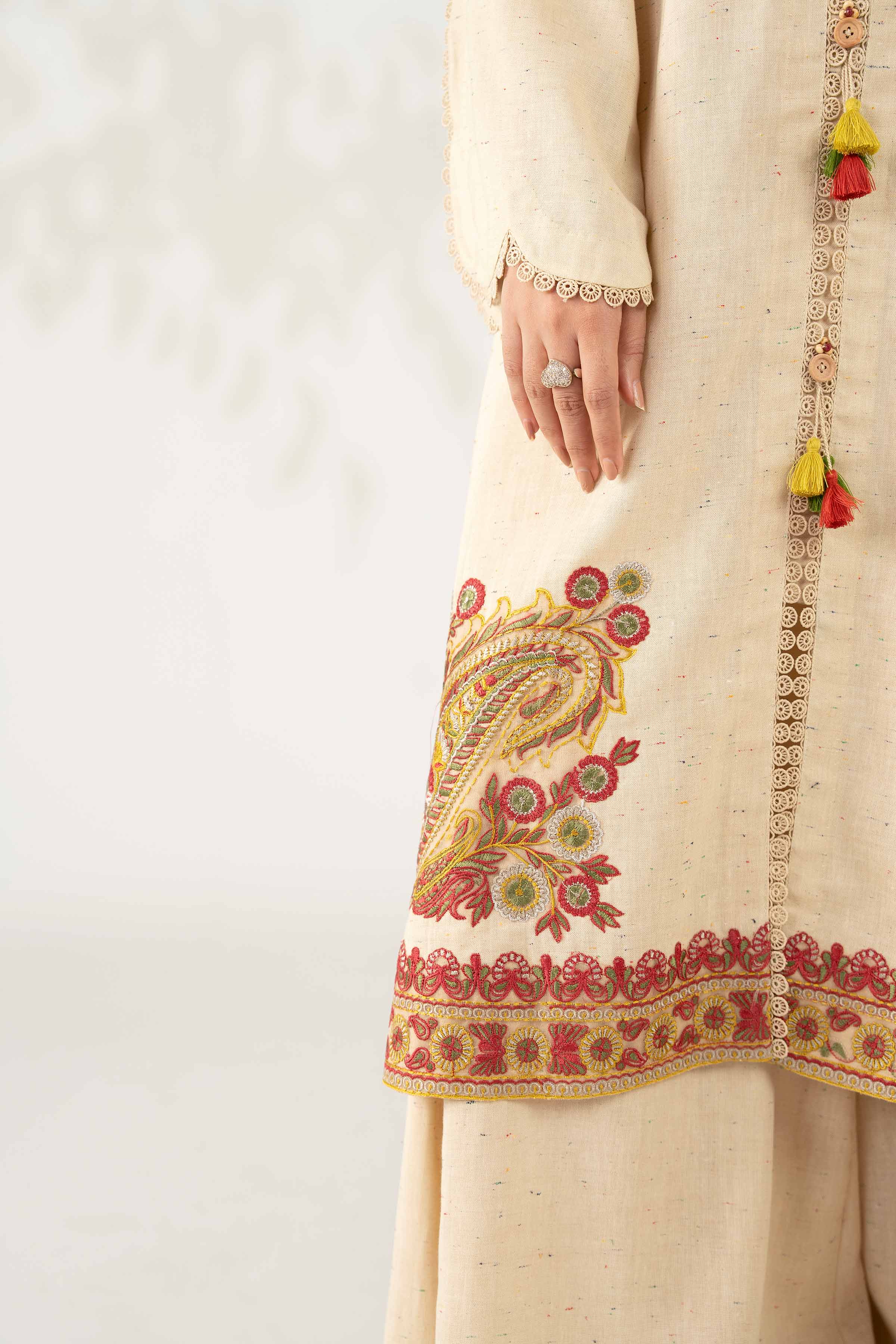 NISHATUAE - Cream Embroidered Neps 3-piece Unstitched Suit