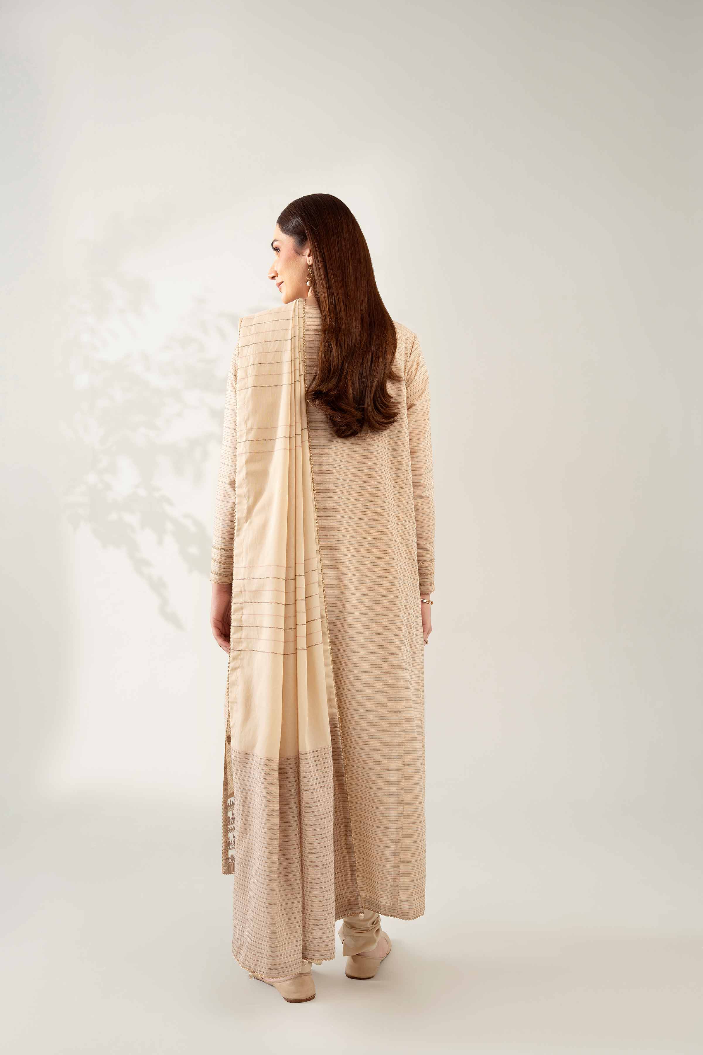 NISHATUAE - Beige Embroidered Lawn 3-piece Unstitched Suit