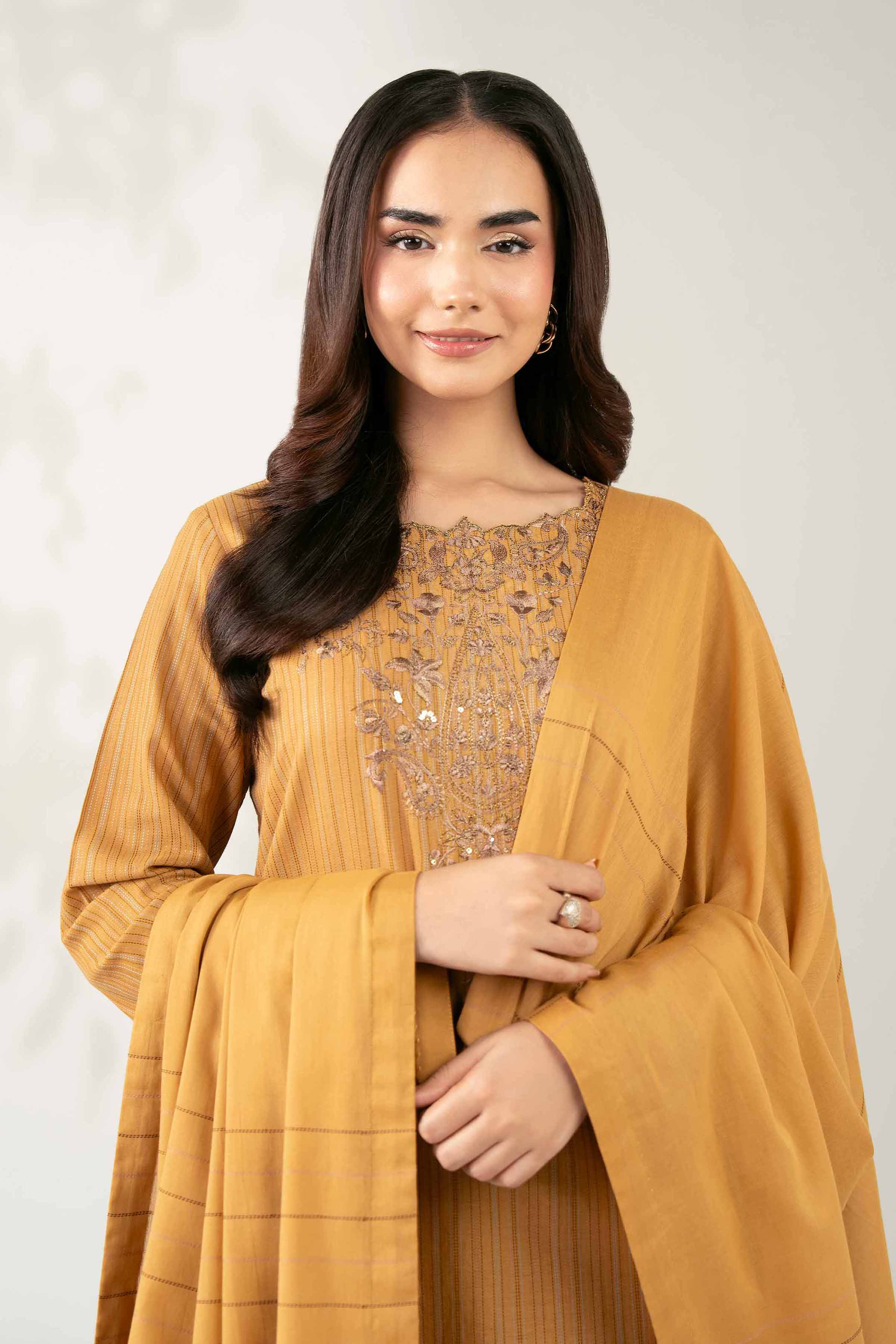 NISHATUAE - Brown Embroidered Lawn 3-piece Unstitched Suit