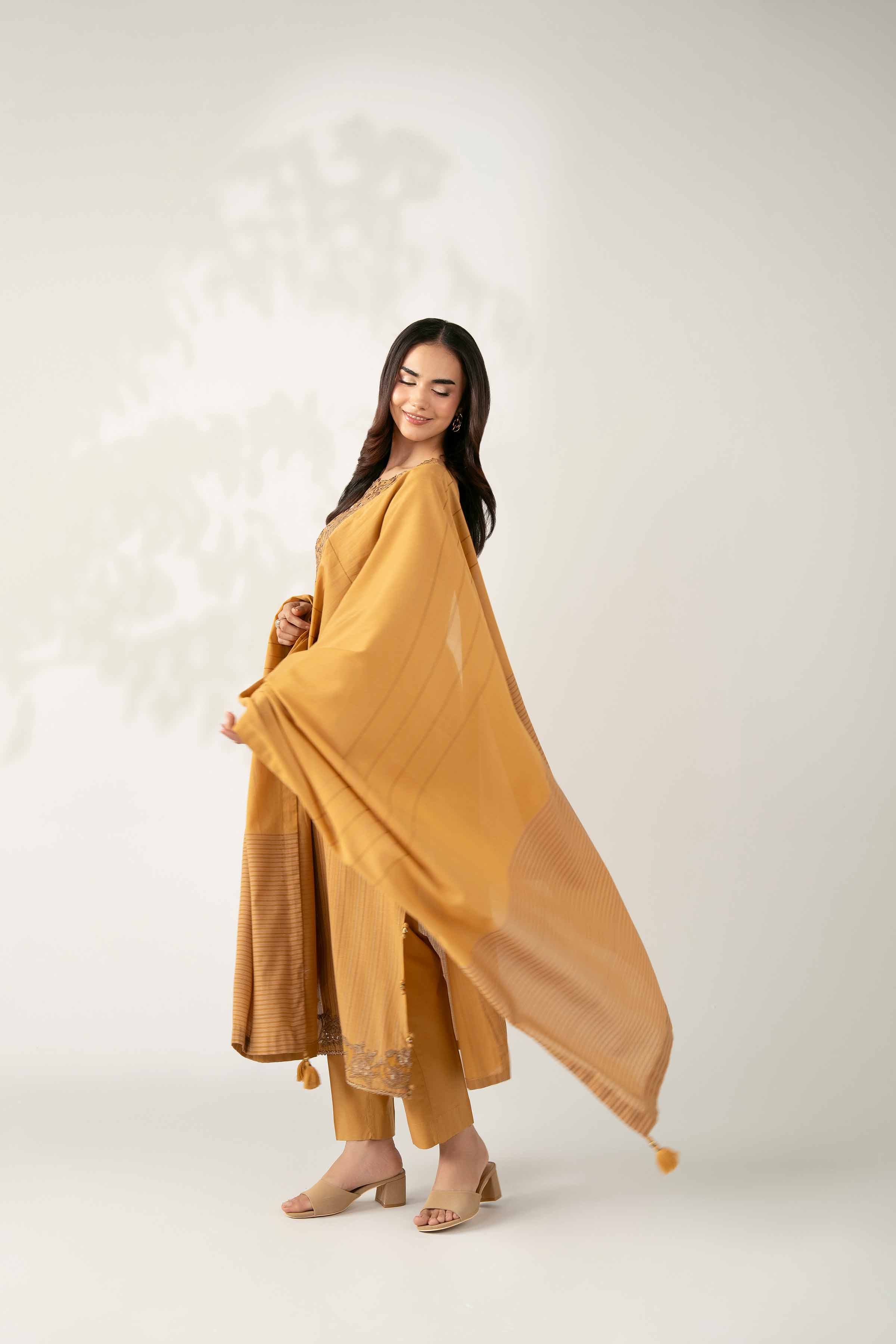 NISHATUAE - Brown Embroidered Lawn 3-piece Unstitched Suit