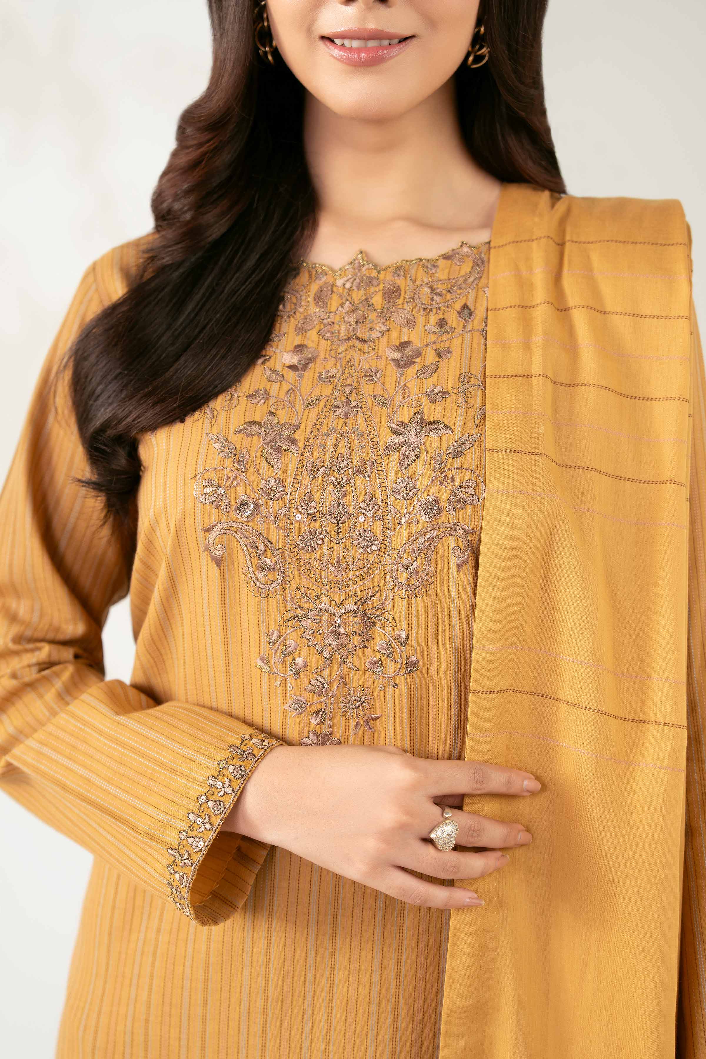 NISHATUAE - Brown Embroidered Lawn 3-piece Unstitched Suit