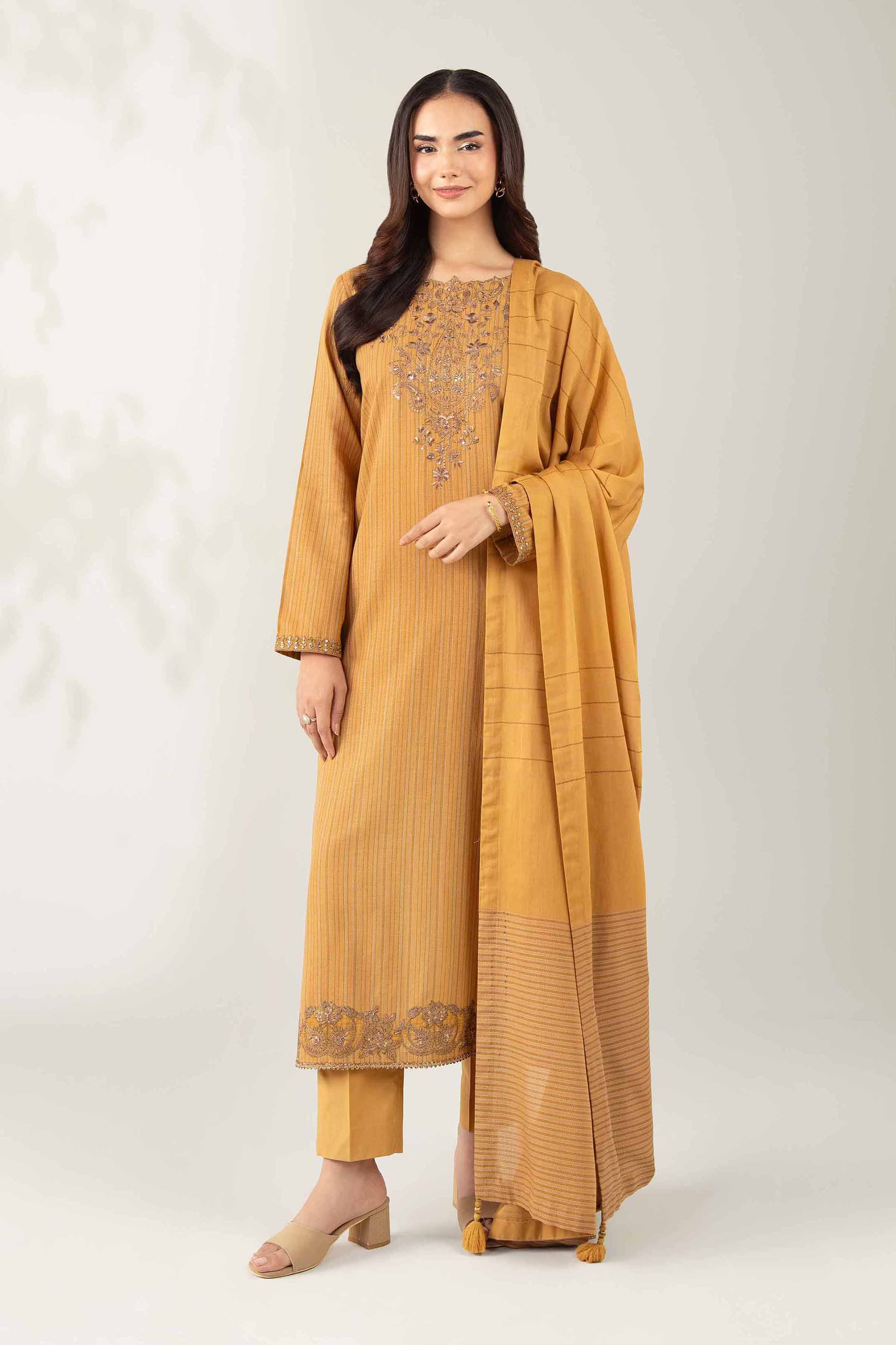 NISHATUAE - Brown Embroidered Lawn 3-piece Unstitched Suit
