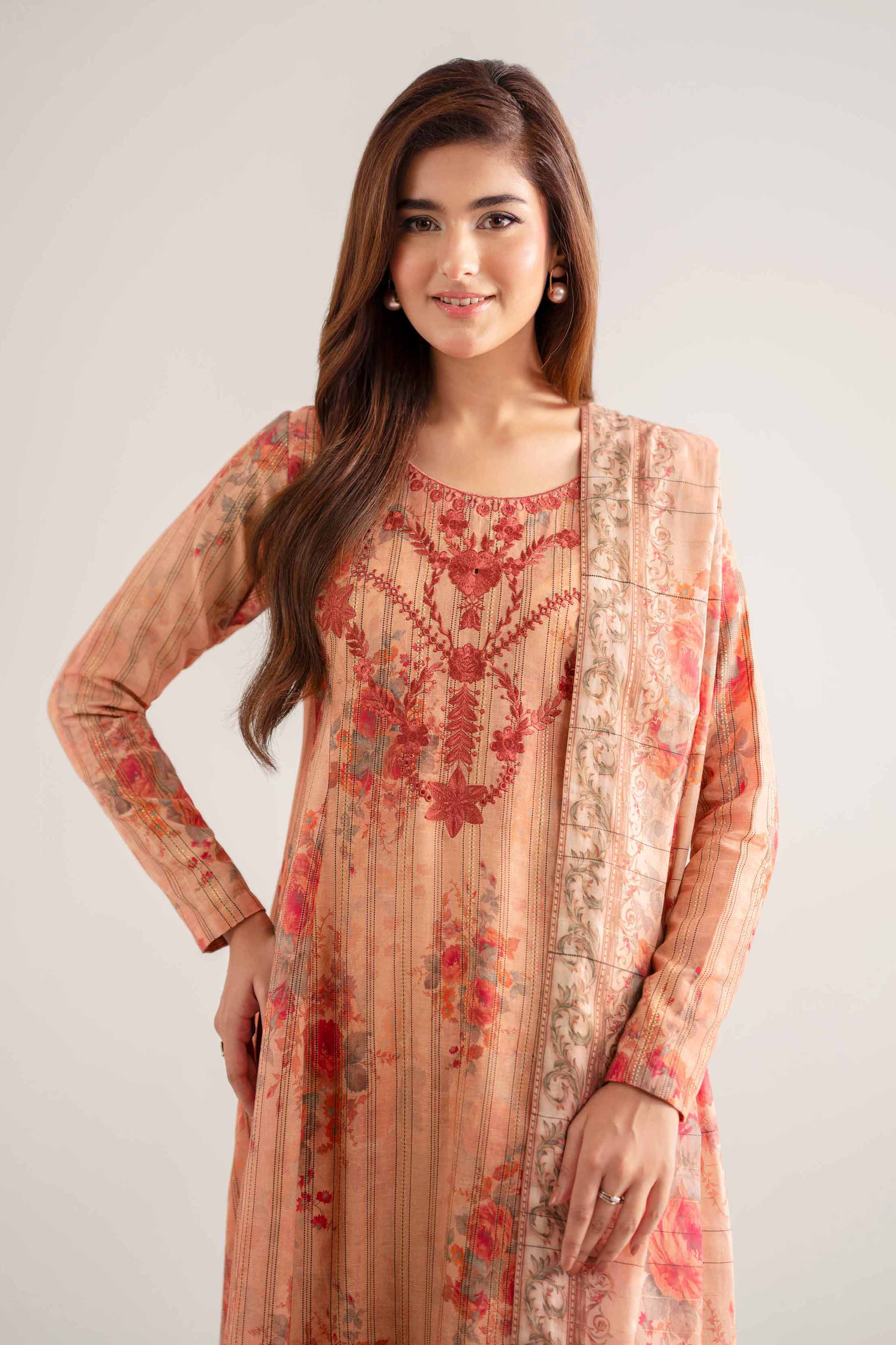 NISHATUAE - Peach Embroidered Lawn 3-piece Unstitched Suit