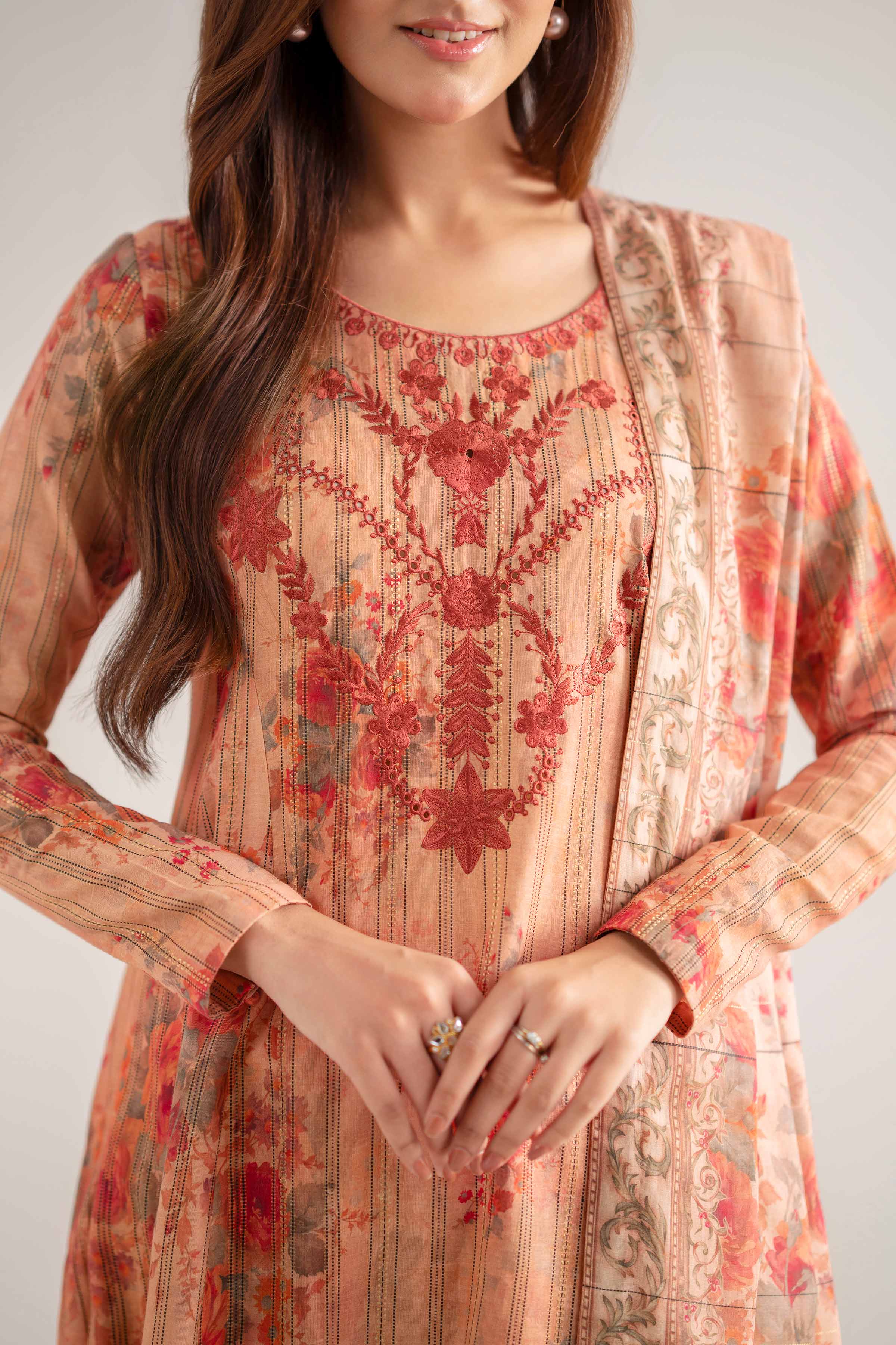 NISHATUAE - Peach Embroidered Lawn 3-piece Unstitched Suit