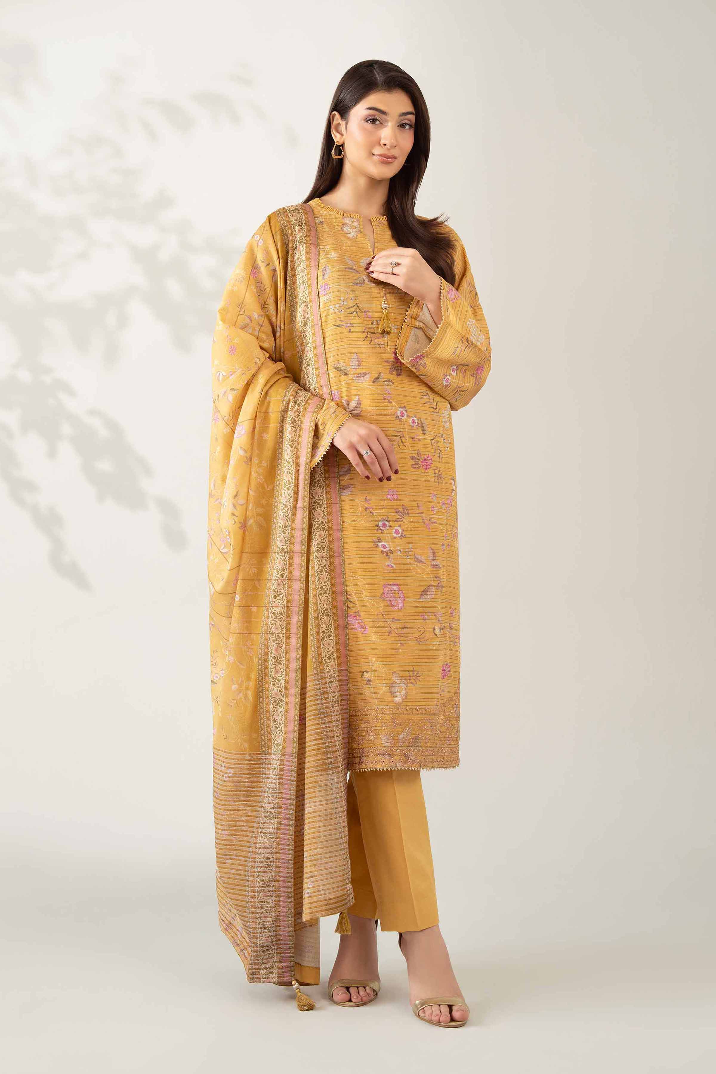 NISHATUAE - Mustard Embroidered Lawn 3-piece Unstitched Suit