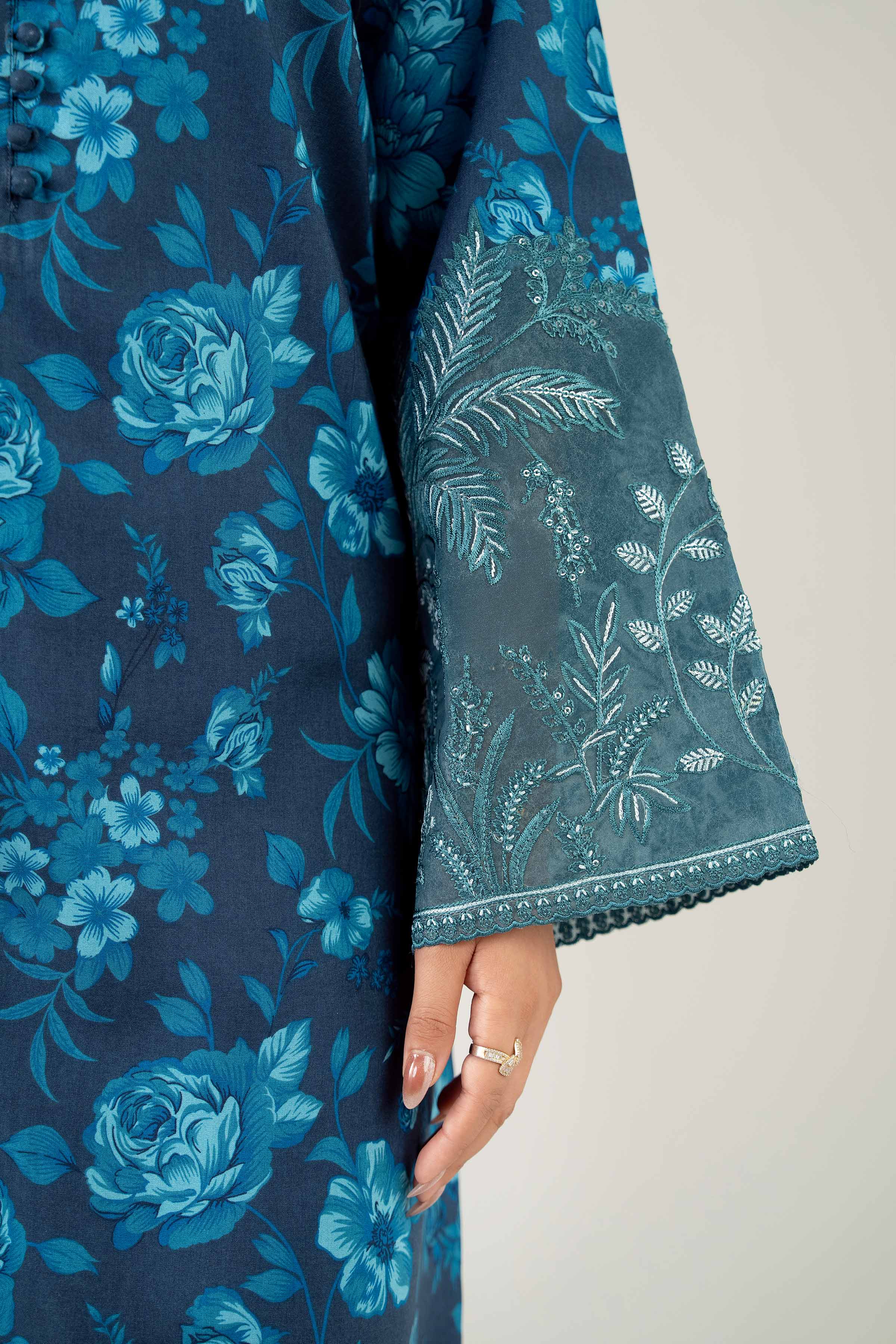 NISHATUAE - Blue Embroidered Linen 3-piece Unstitched Suit