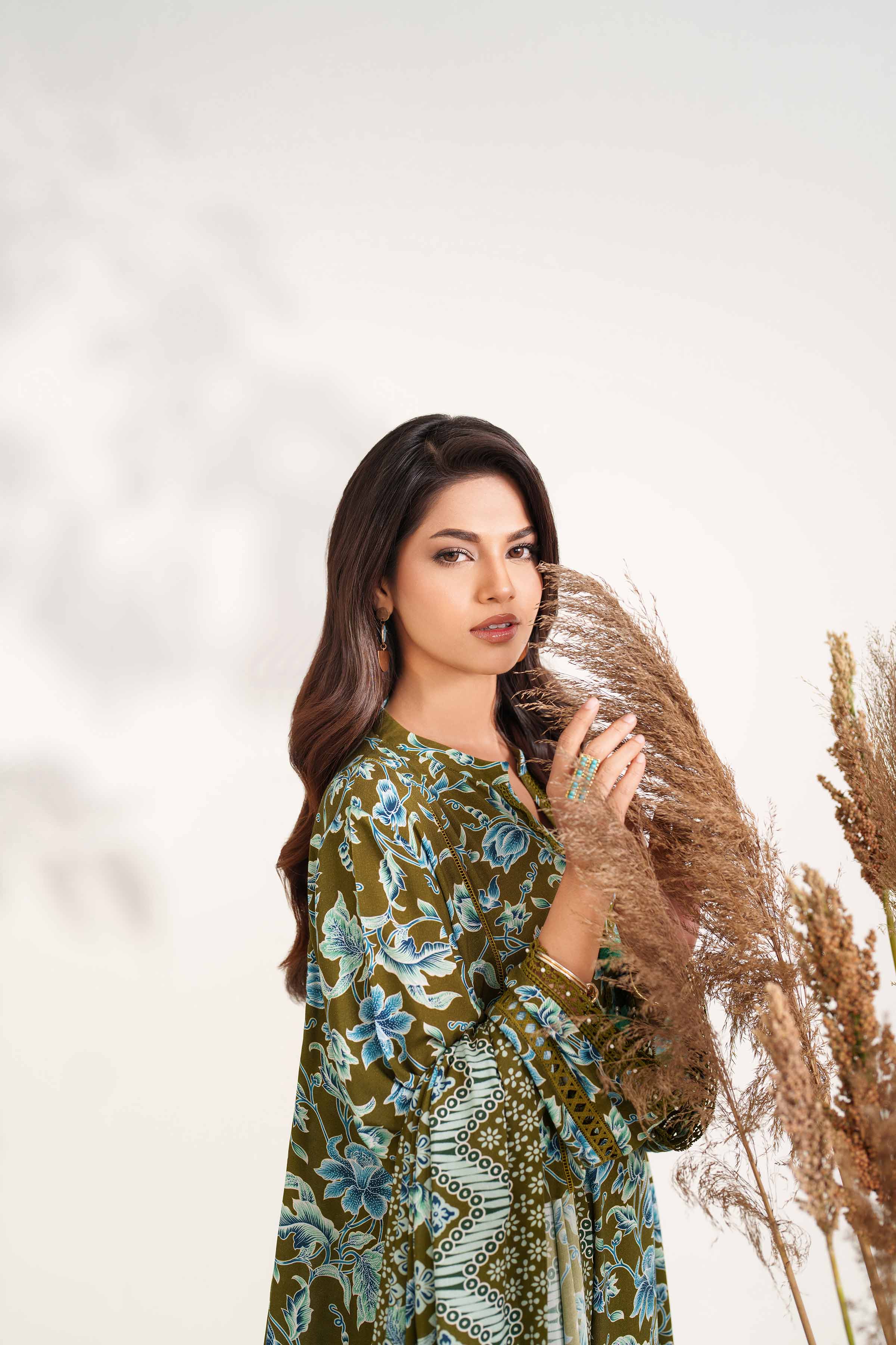 NISHATUAE - Brown Printed Linen 3-piece Unstitched Suit