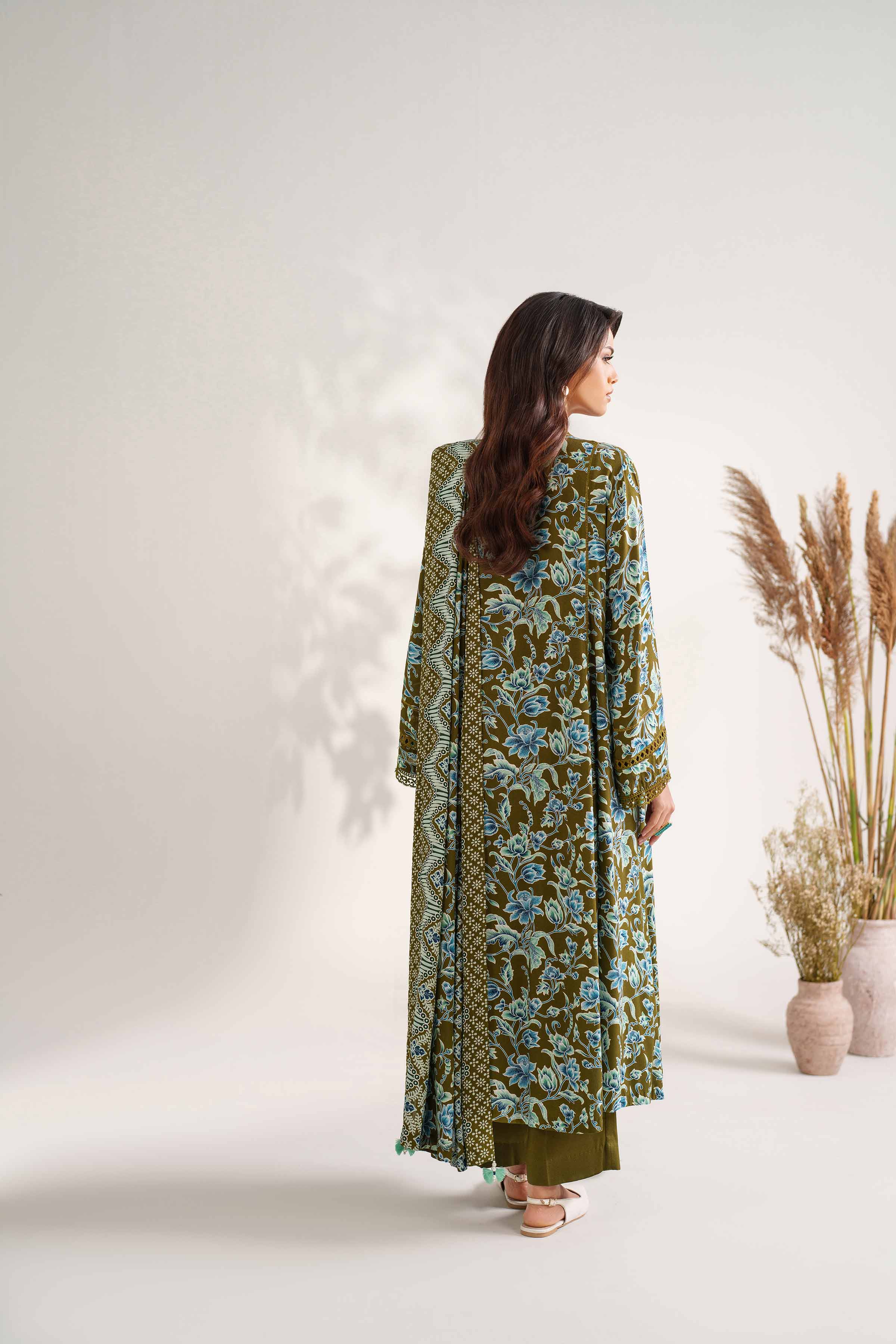 NISHATUAE - Brown Printed Linen 3-piece Unstitched Suit