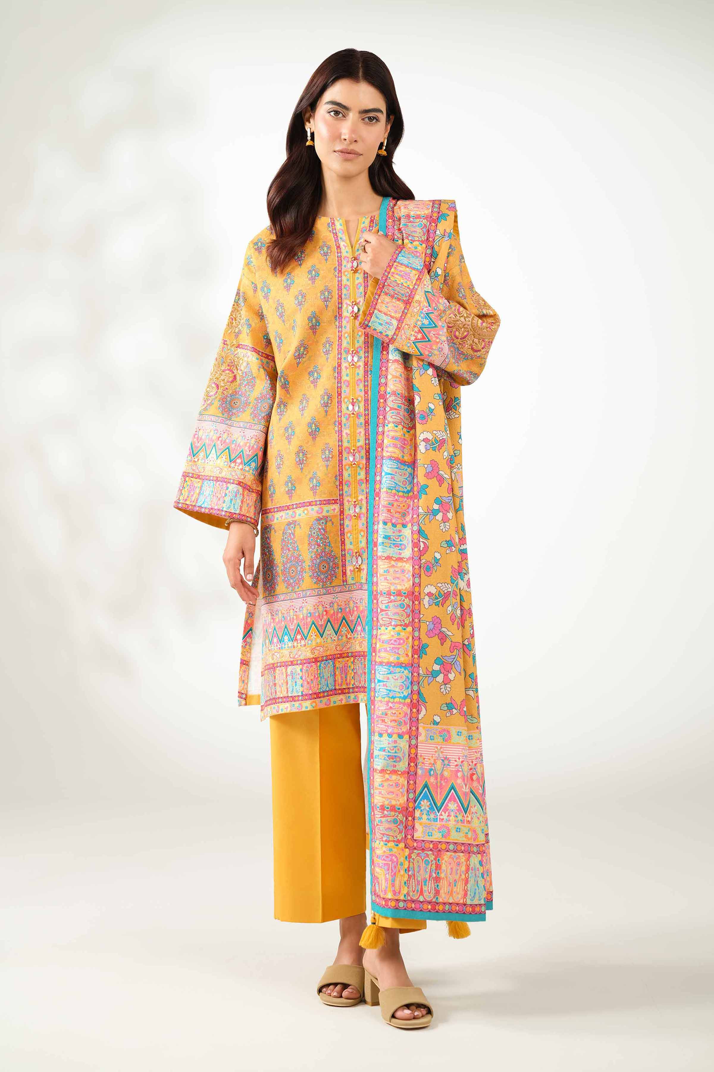 NISHATUAE - Multi Embroidered Jacquard 3-piece Unstitched Suit