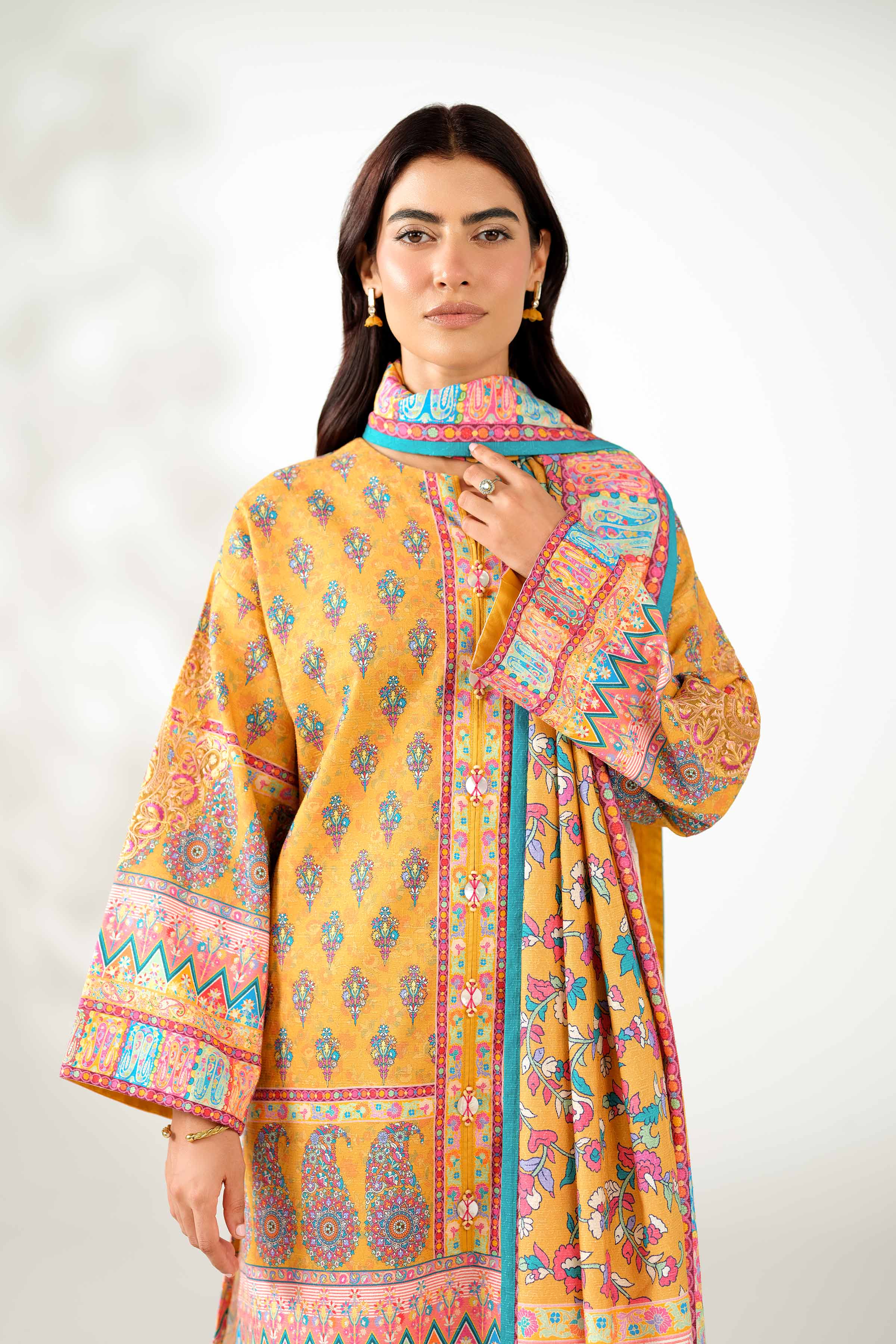 NISHATUAE - Multi Embroidered Jacquard 3-piece Unstitched Suit