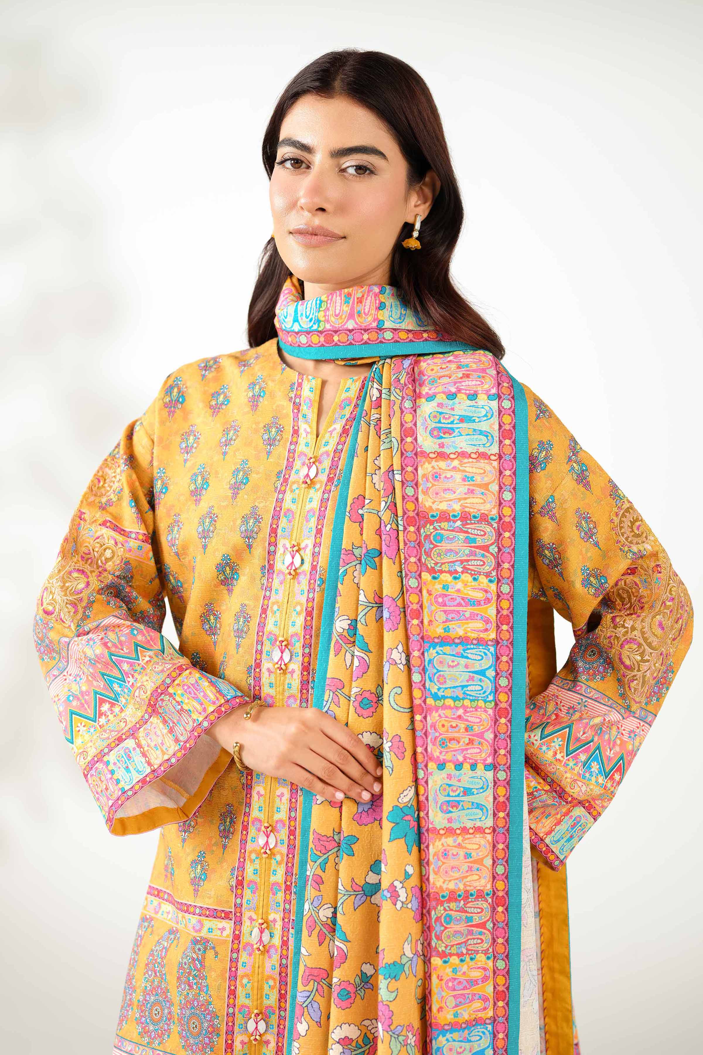NISHATUAE - Multi Embroidered Jacquard 3-piece Unstitched Suit