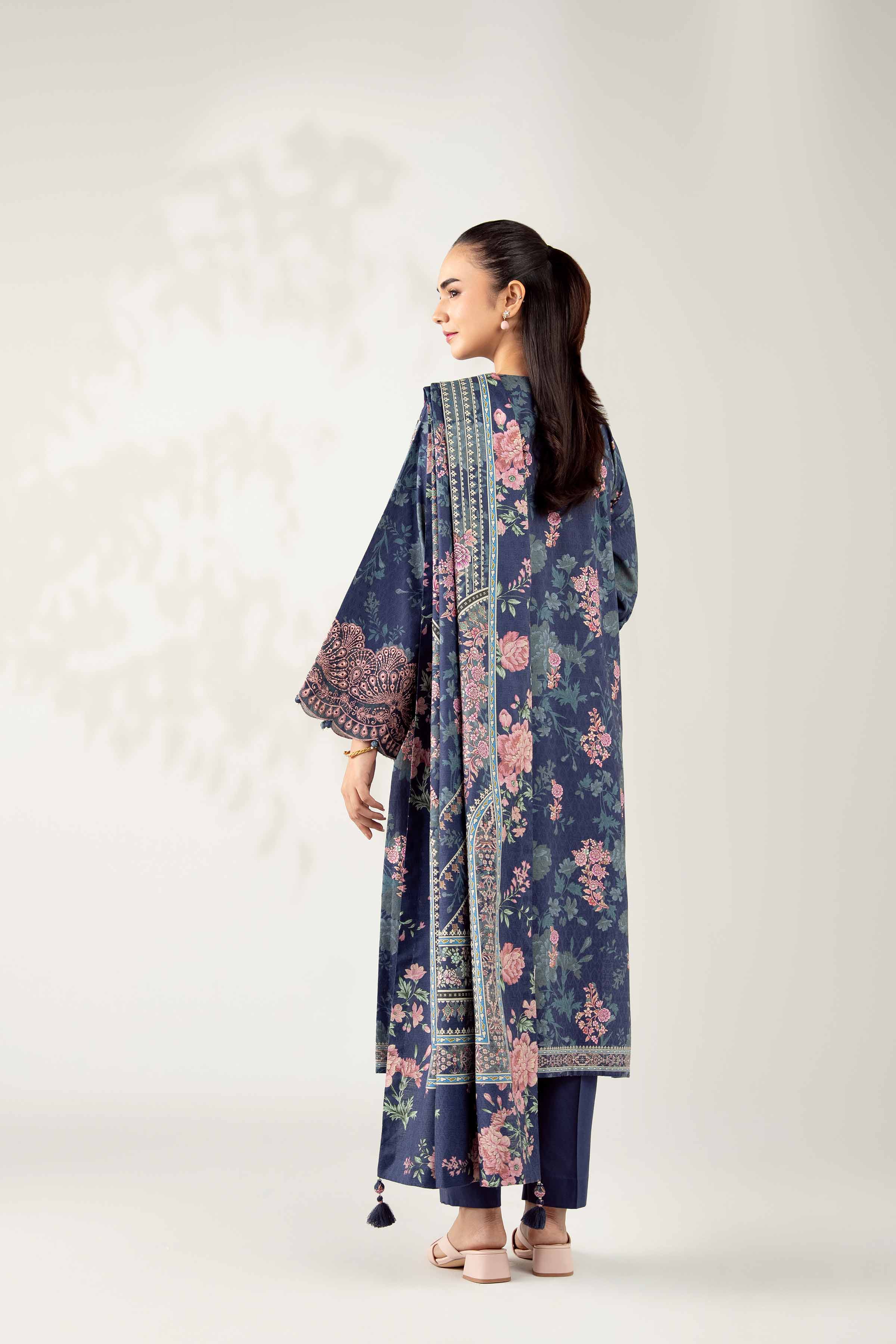 NISHATUAE - Blue Embroidered Jacquard 3-piece Unstitched Suit