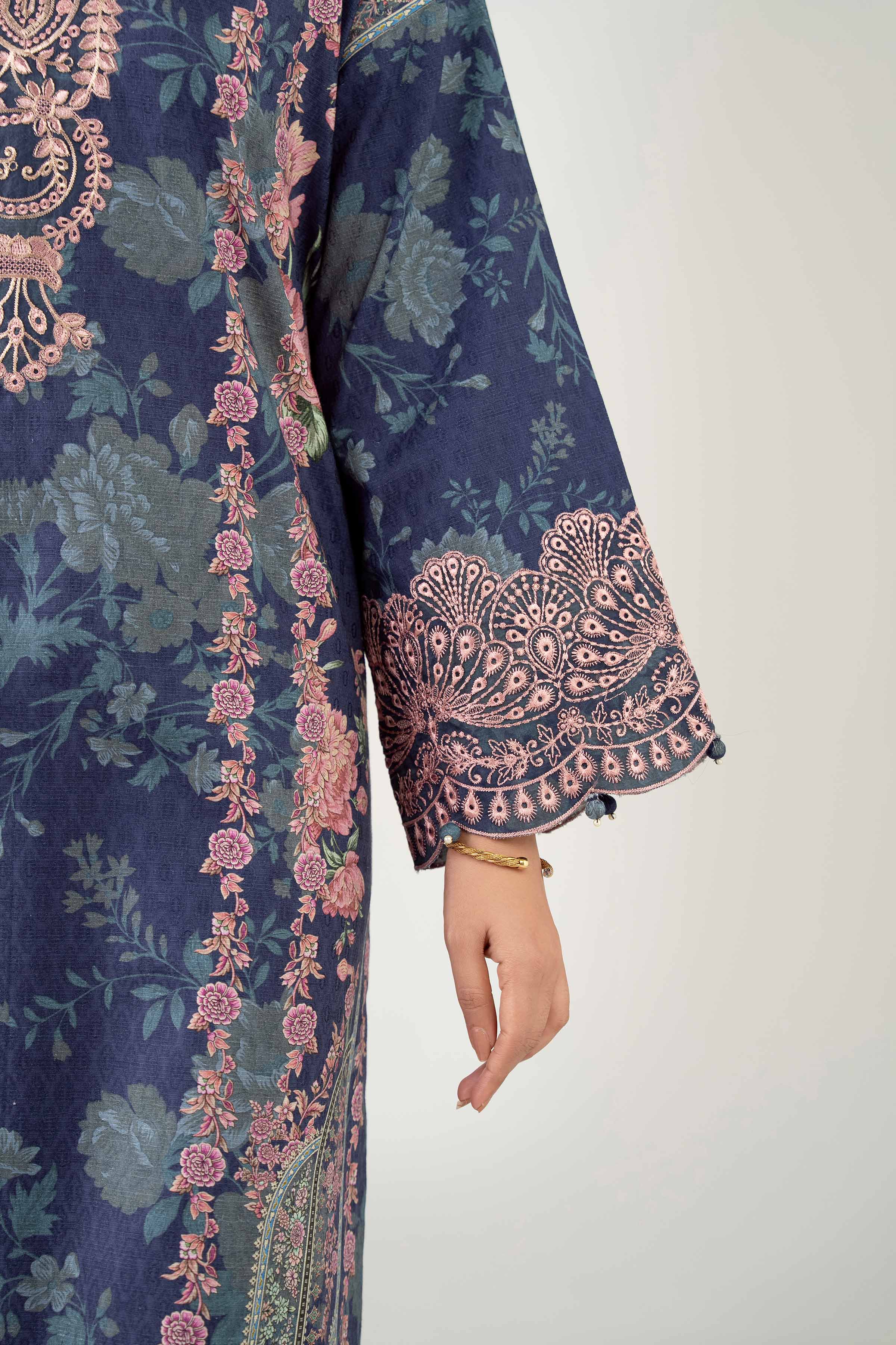 NISHATUAE - Blue Embroidered Jacquard 3-piece Unstitched Suit
