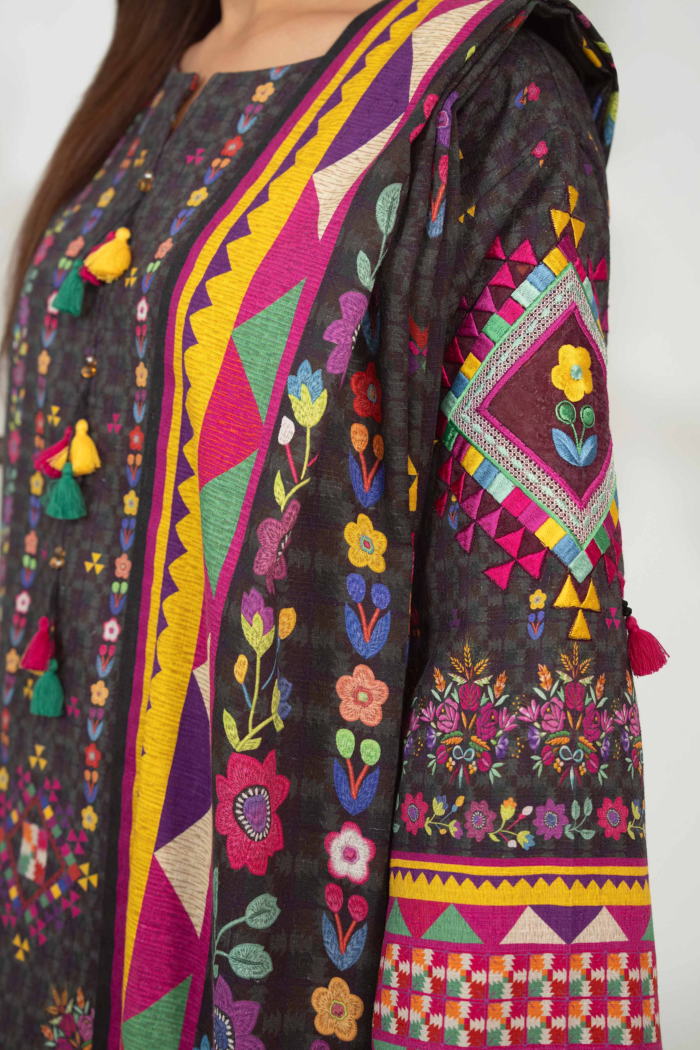 NISHATUAE - Multi Embroidered Jacquard 3-piece Unstitched Suit