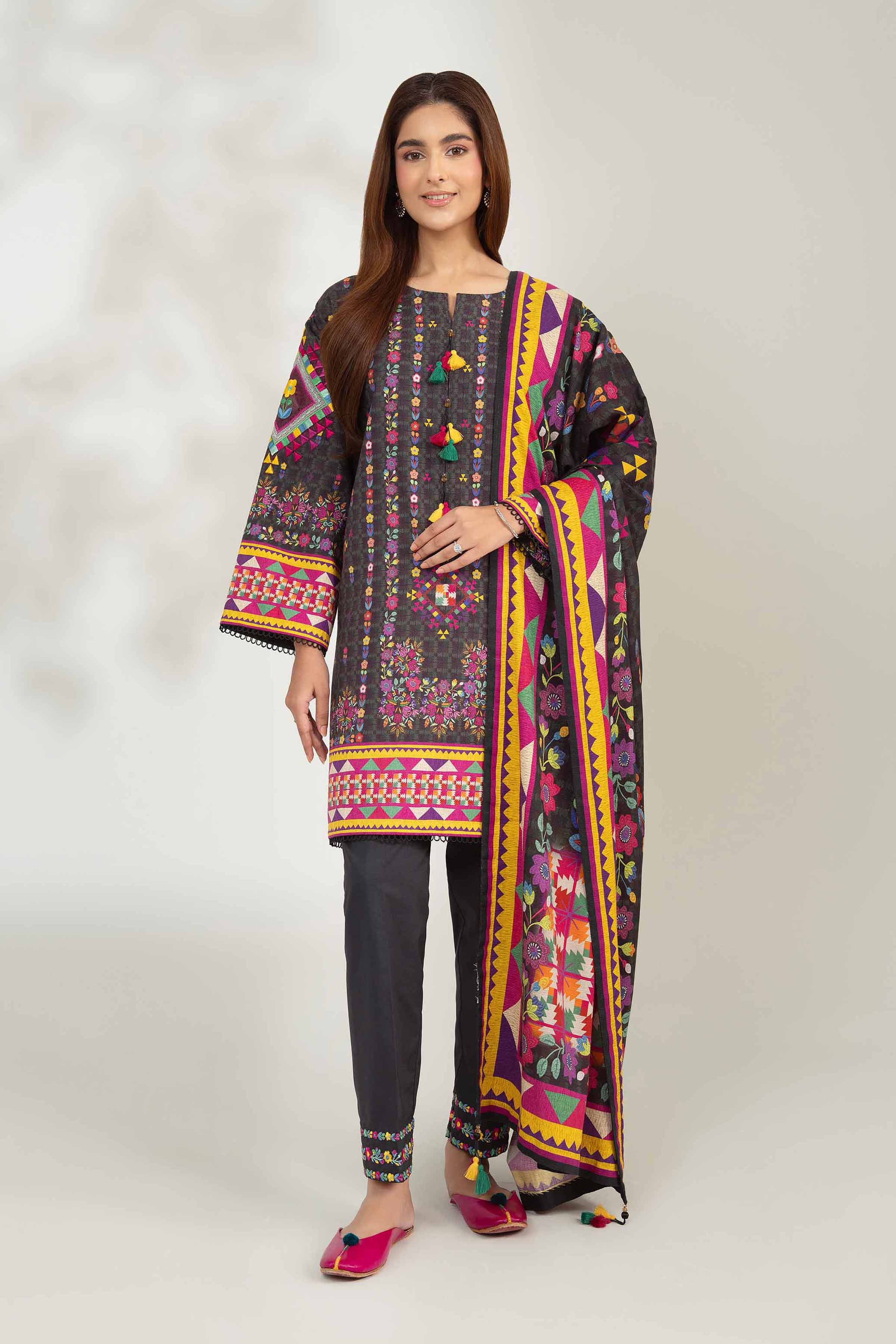 NISHATUAE - Multi Embroidered Jacquard 3-piece Unstitched Suit