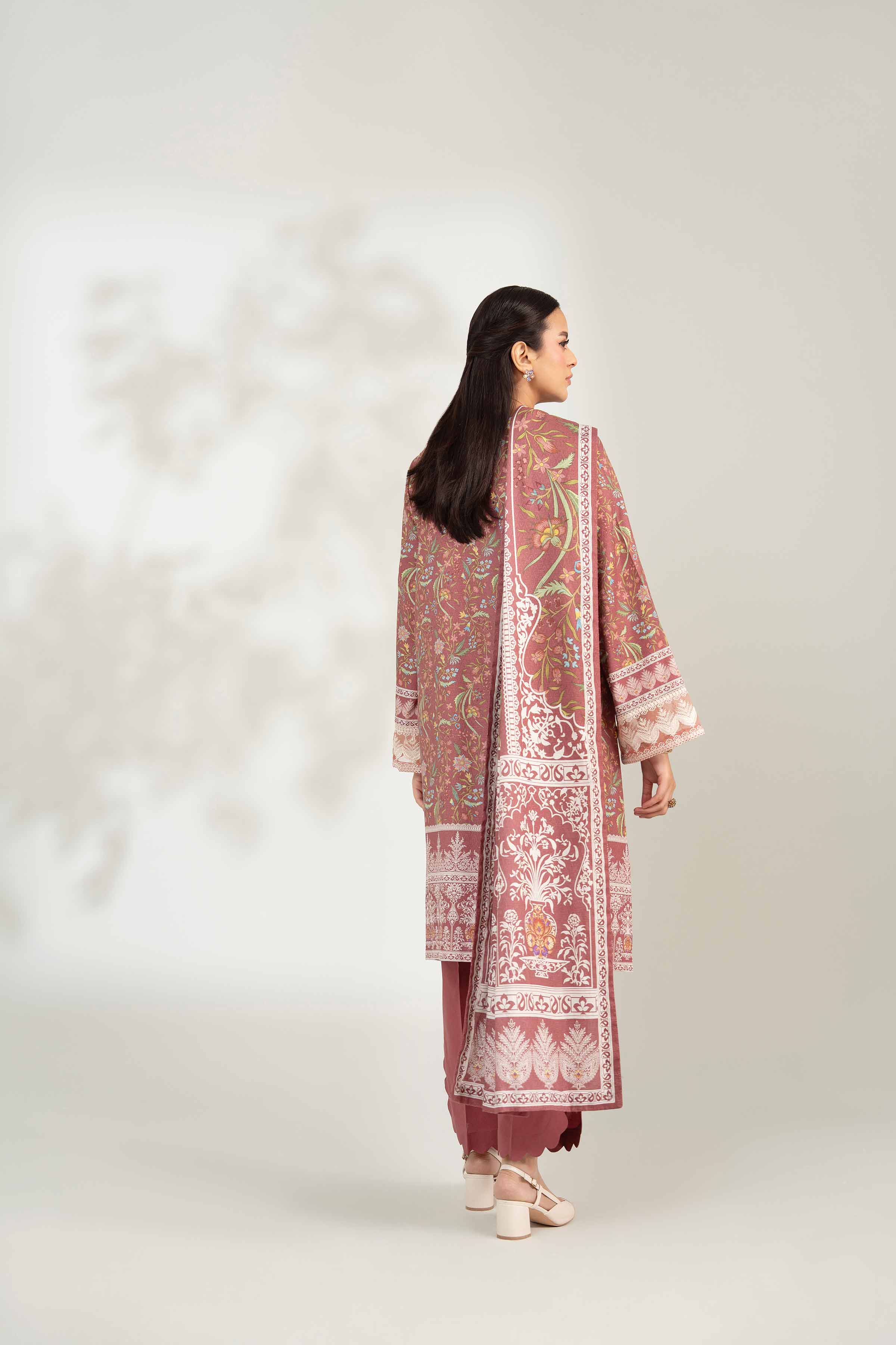 NISHATUAE - Pink Embroidered Jacquard 3-piece Unstitched Suit