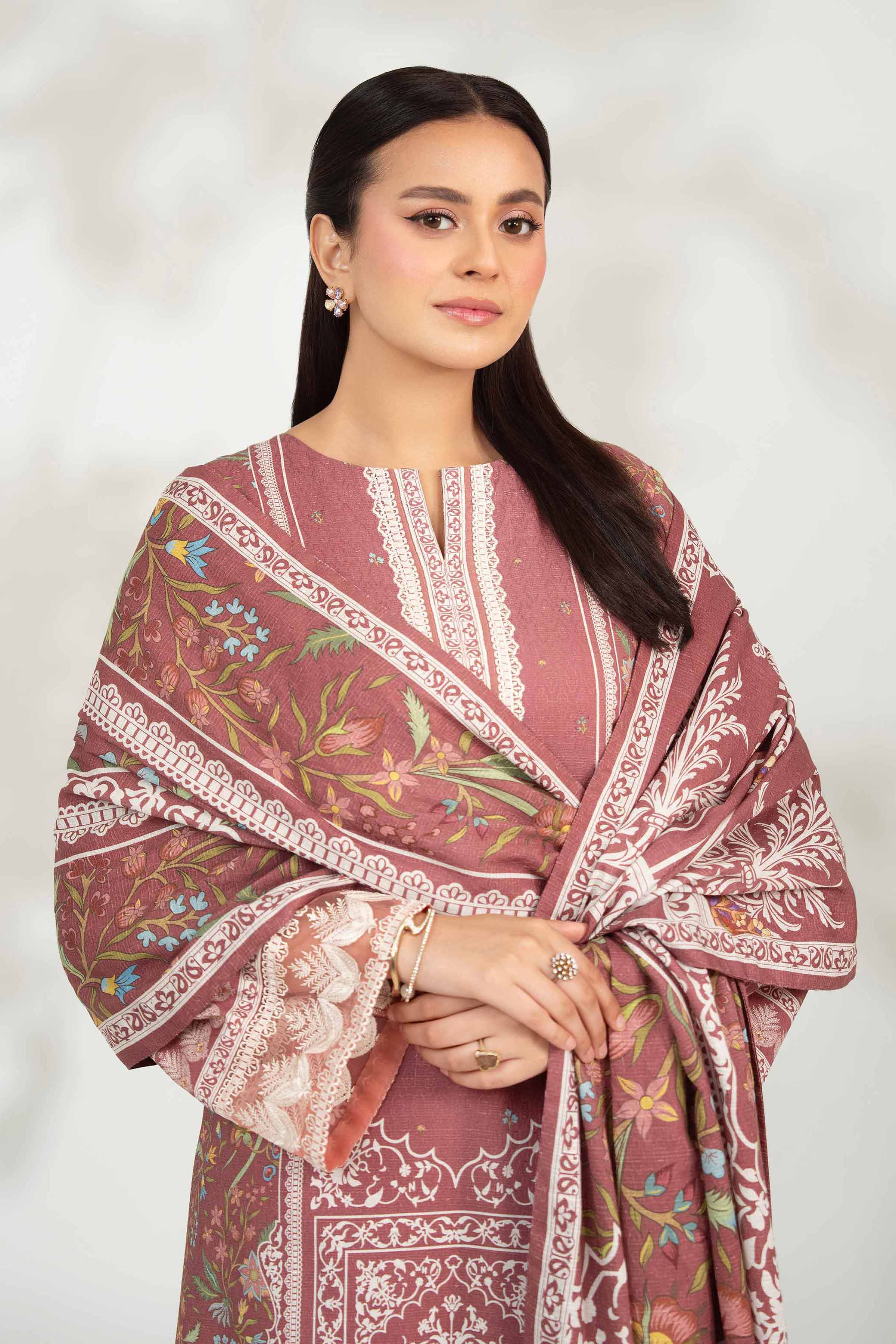 NISHATUAE - Pink Embroidered Jacquard 3-piece Unstitched Suit