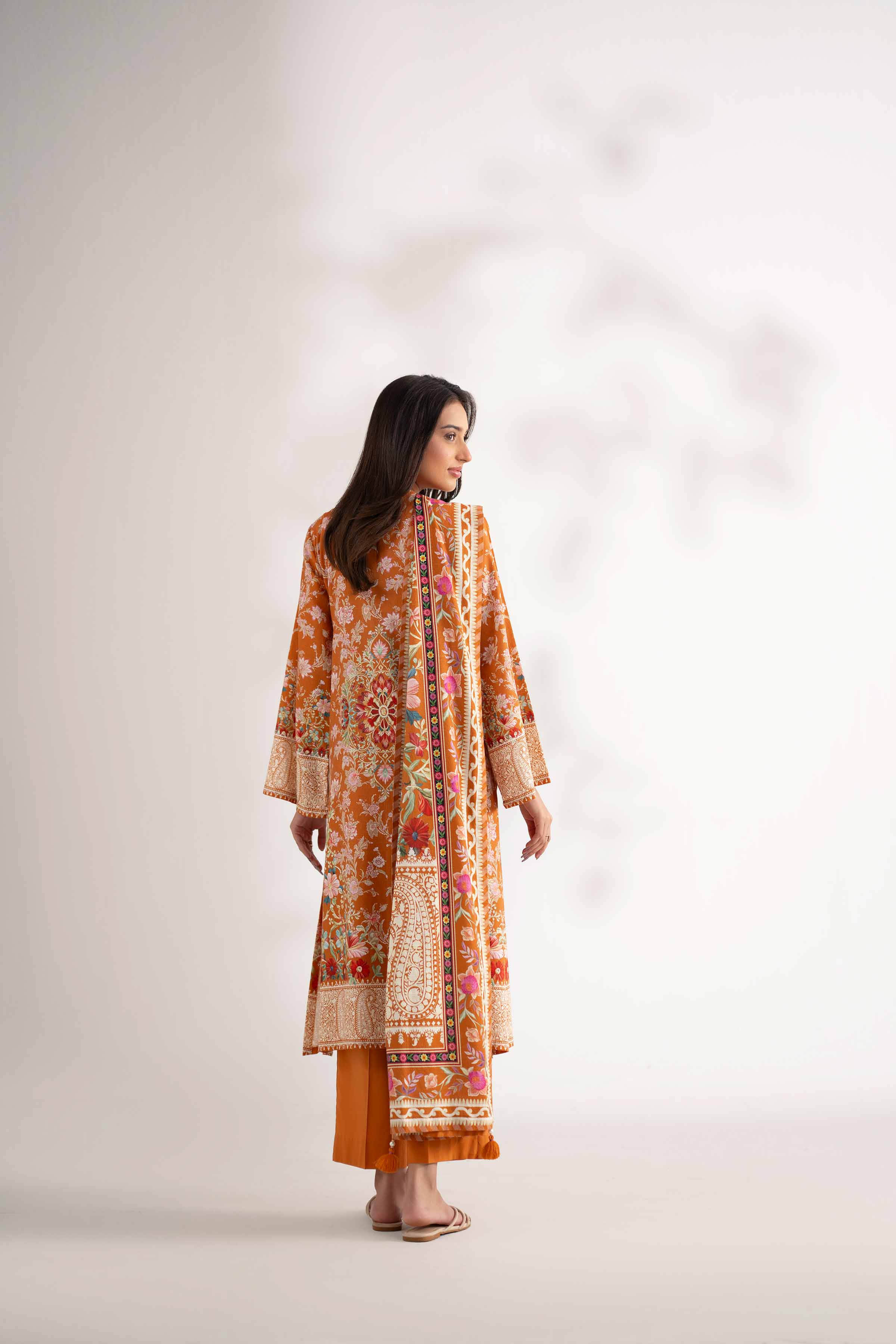 NISHATUAE - Mustard Embroidered Jacquard 3-piece Unstitched Suit