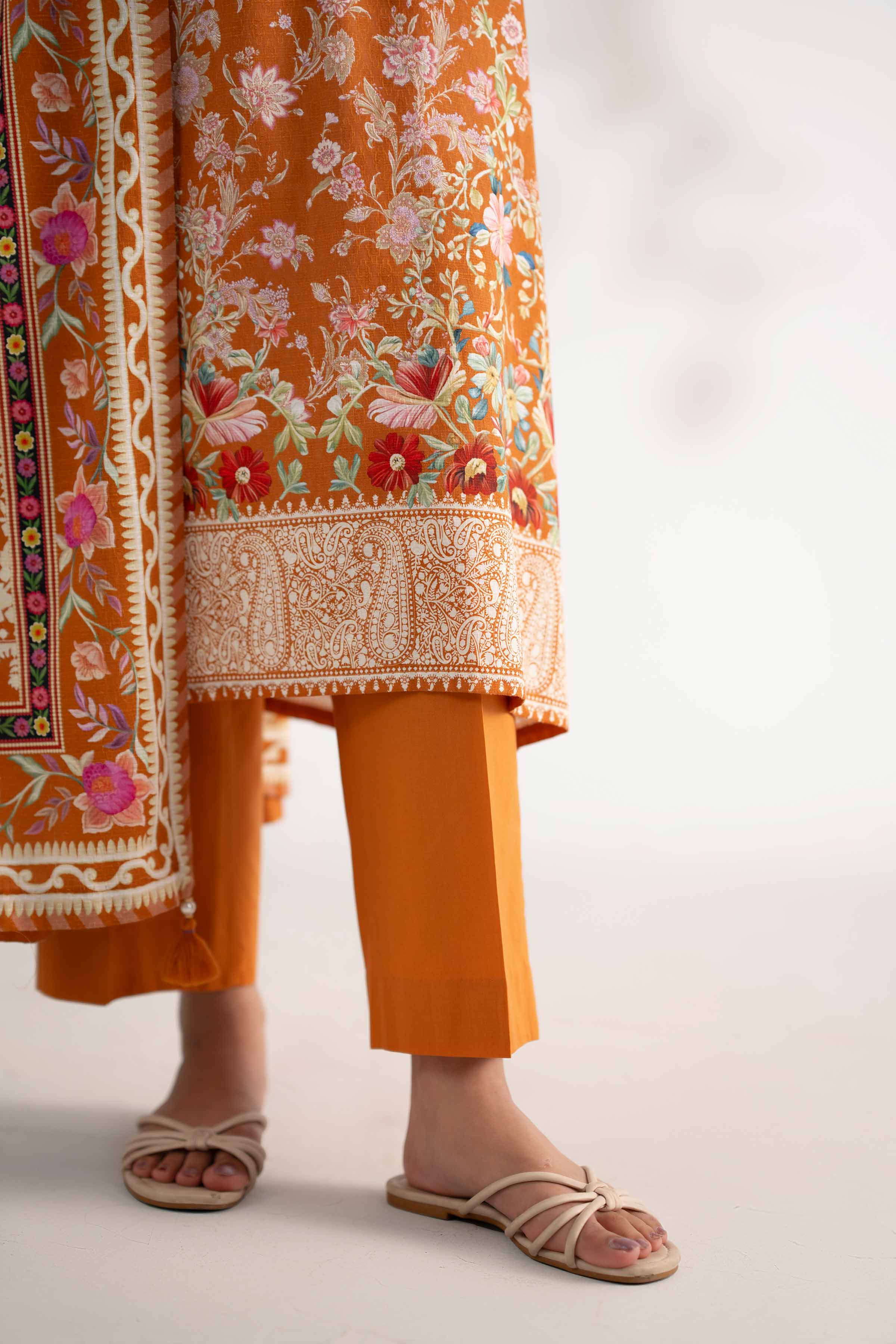 NISHATUAE - Mustard Embroidered Jacquard 3-piece Unstitched Suit