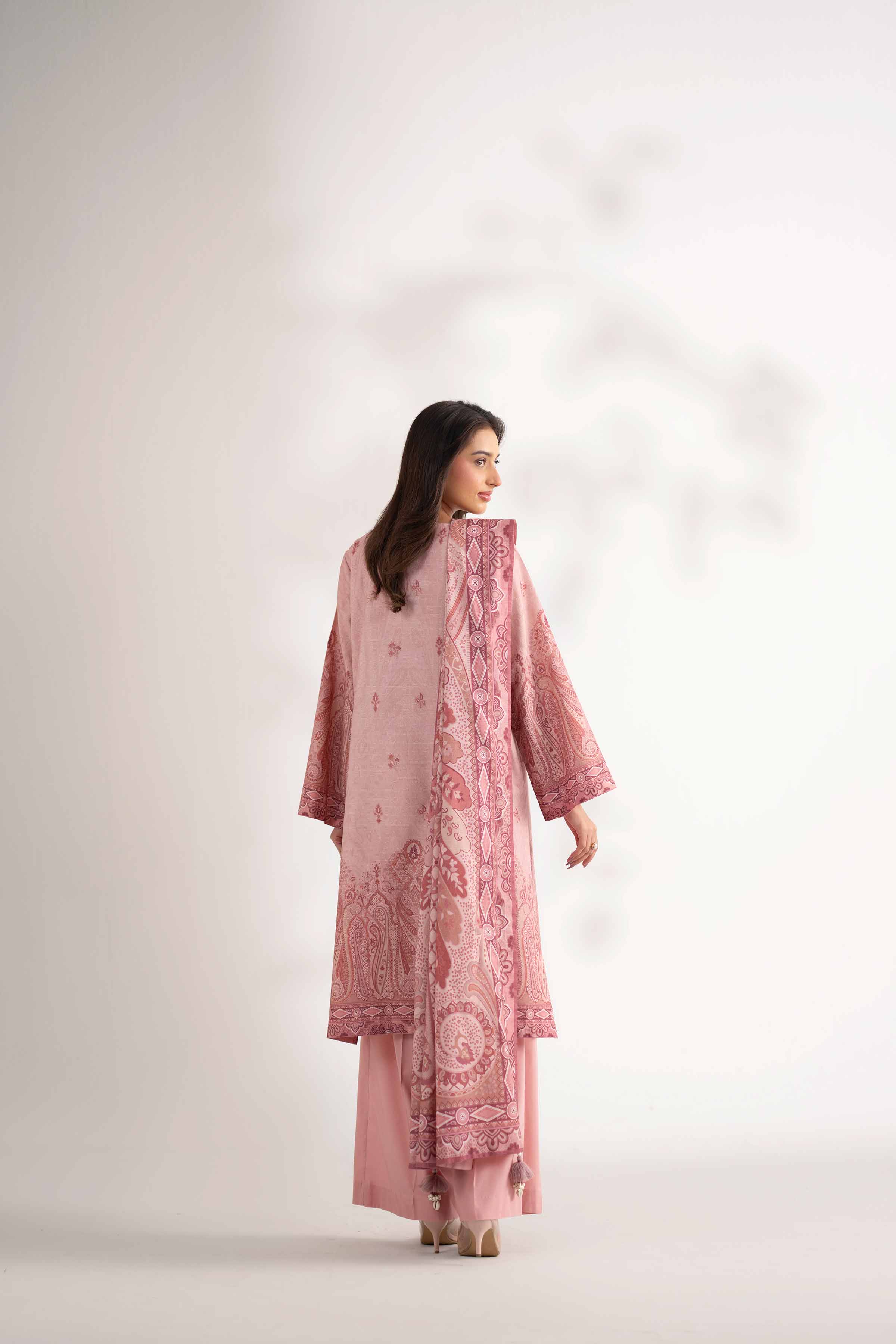 NISHATUAE - Pink Embroidered Jacquard 3-piece Unstitched Suit