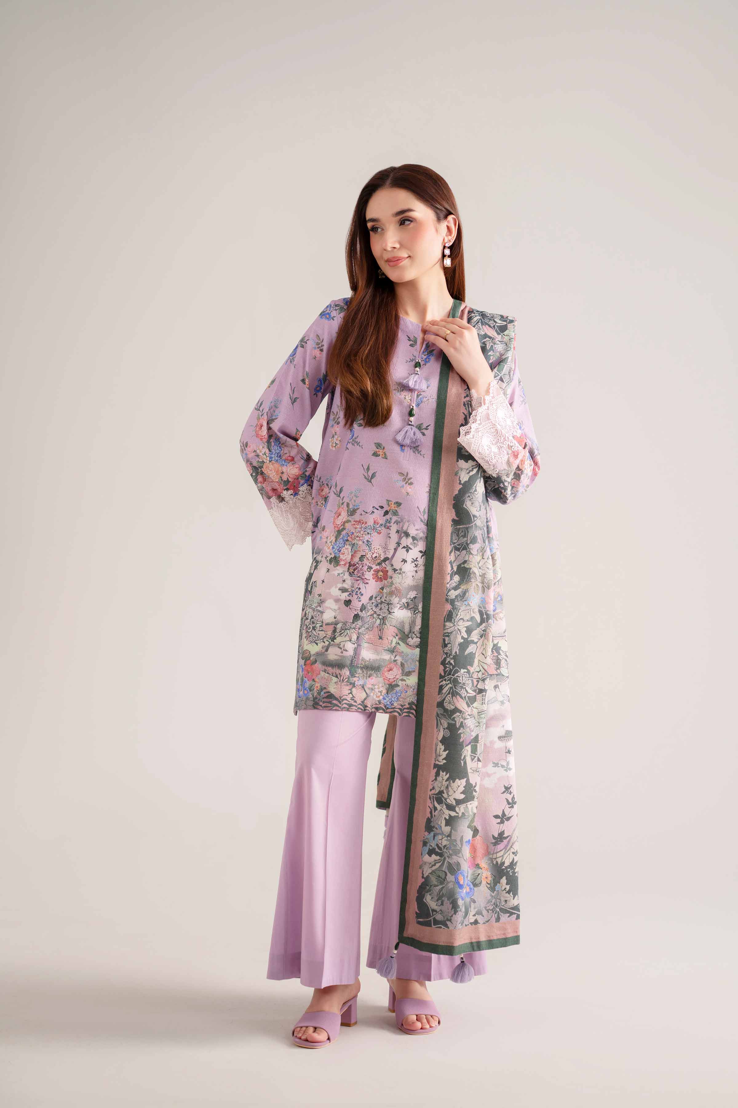 NISHATUAE - Lilac Embroidered Jacquard 3-piece Unstitched Suit
