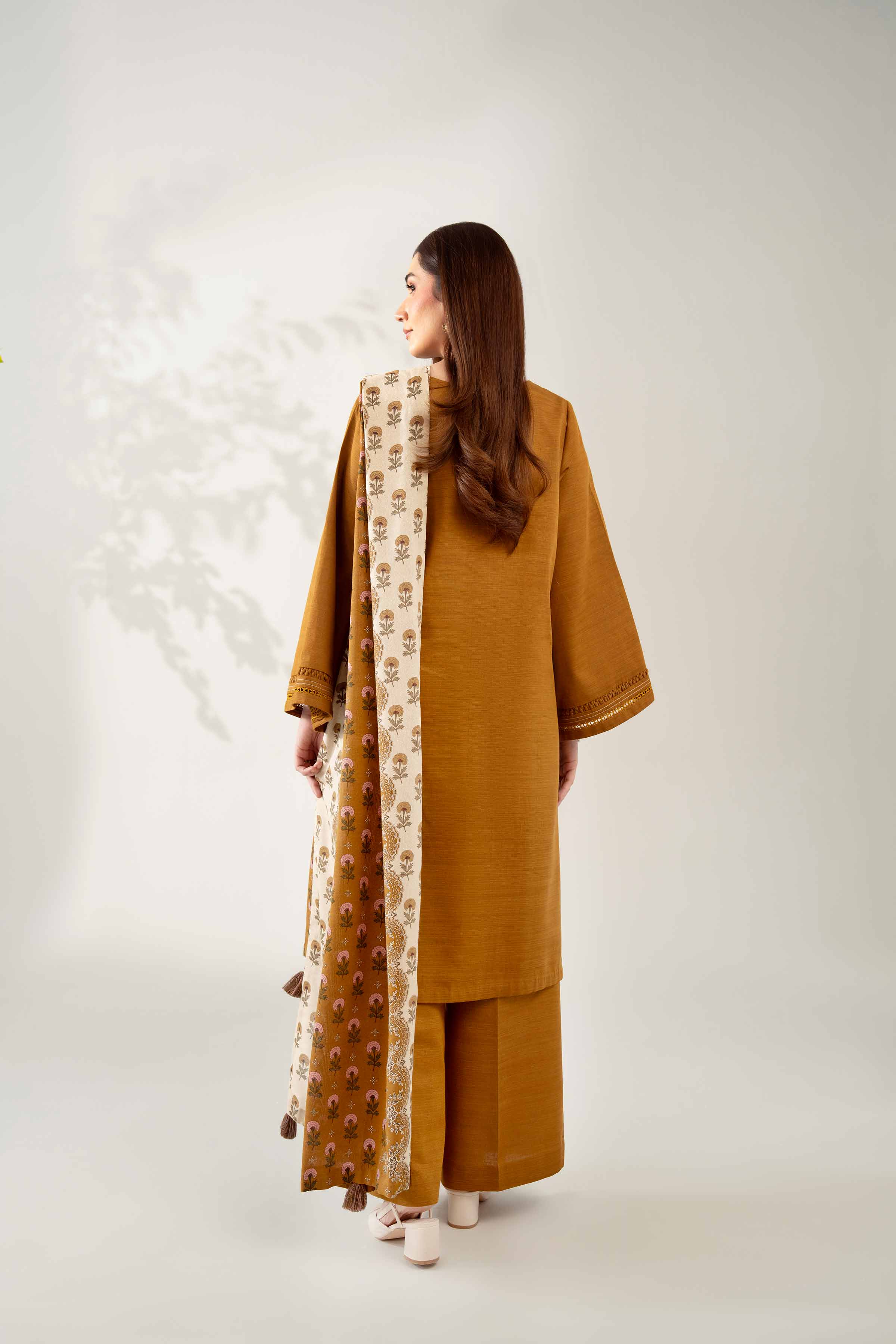 NISHATUAE - Brown Embroidered Khaddar 3-piece Unstitched Suit