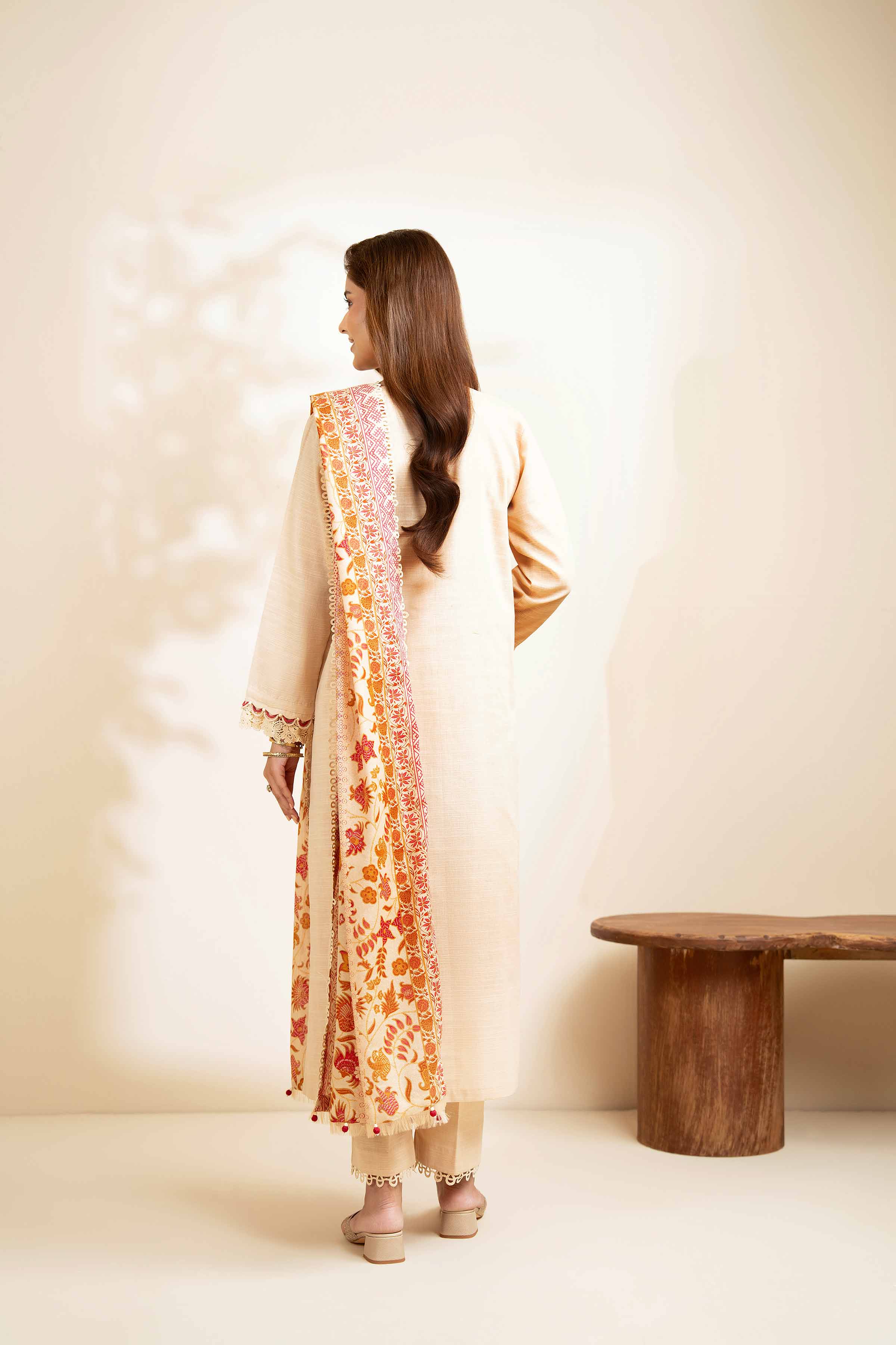 NISHATUAE - Beige Embroidered Khaddar 3-piece Unstitched Suit