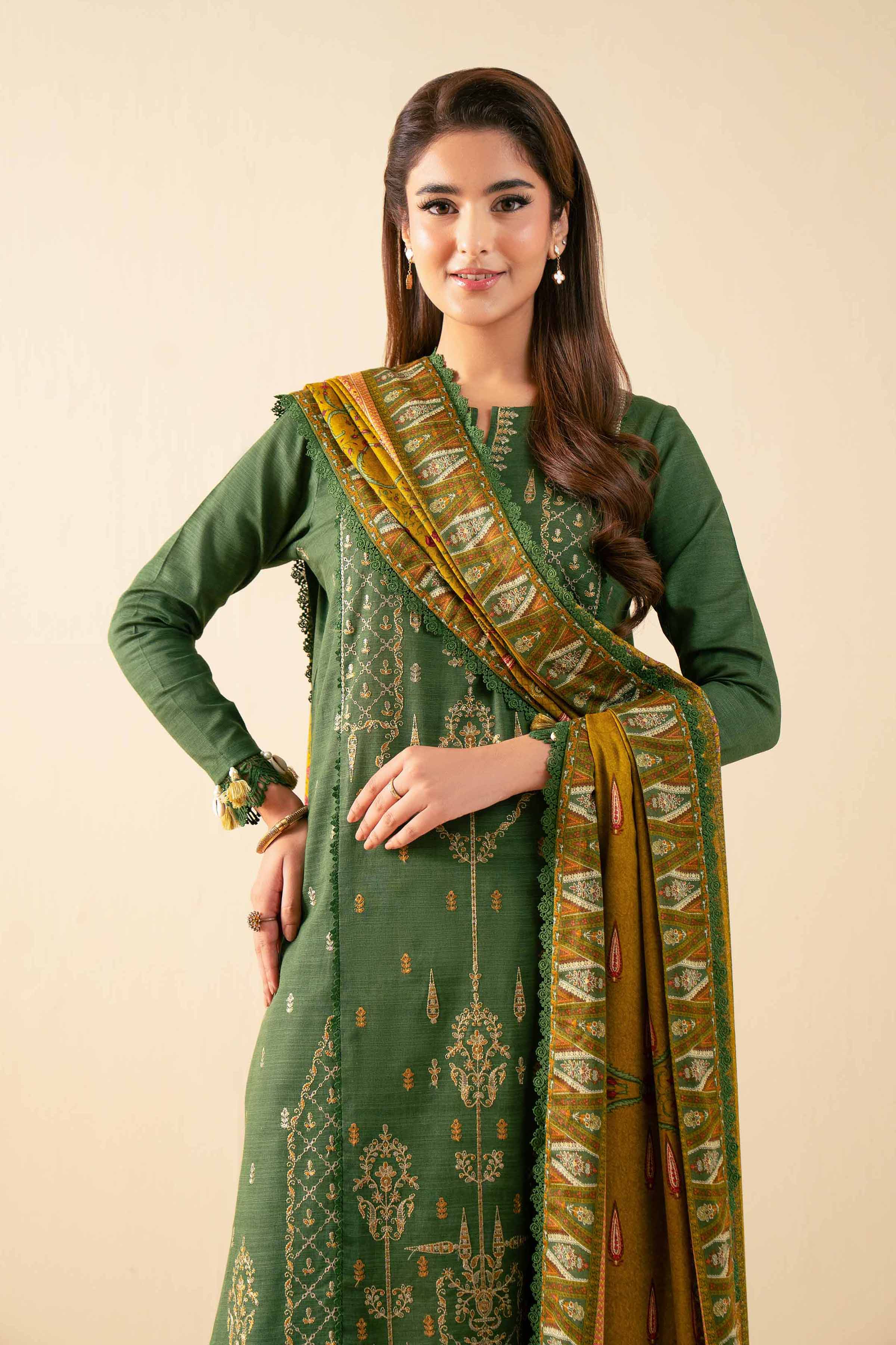 NISHATUAE - Green Embroidered Khaddar 3-piece Unstitched Suit