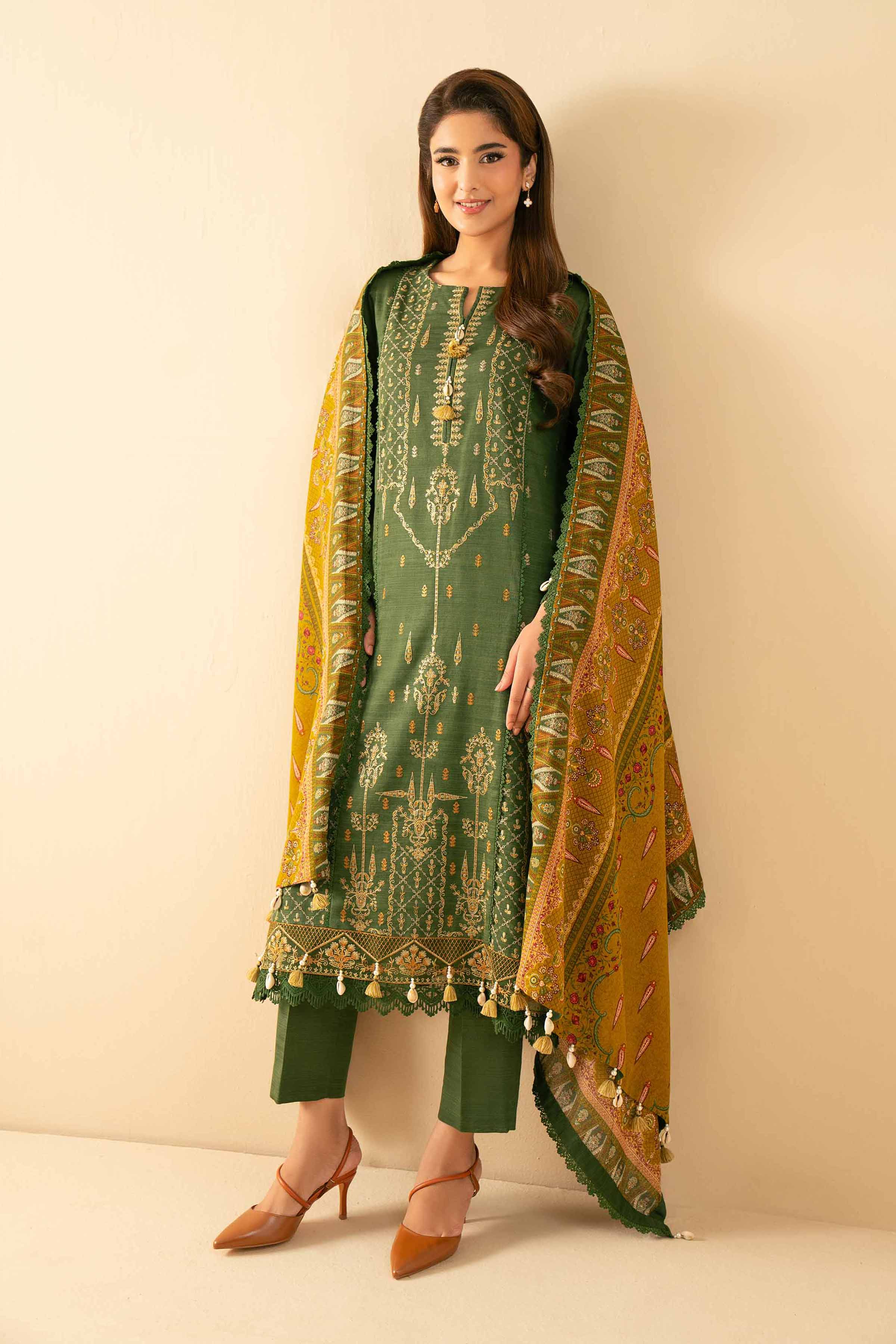 NISHATUAE - Green Embroidered Khaddar 3-piece Unstitched Suit