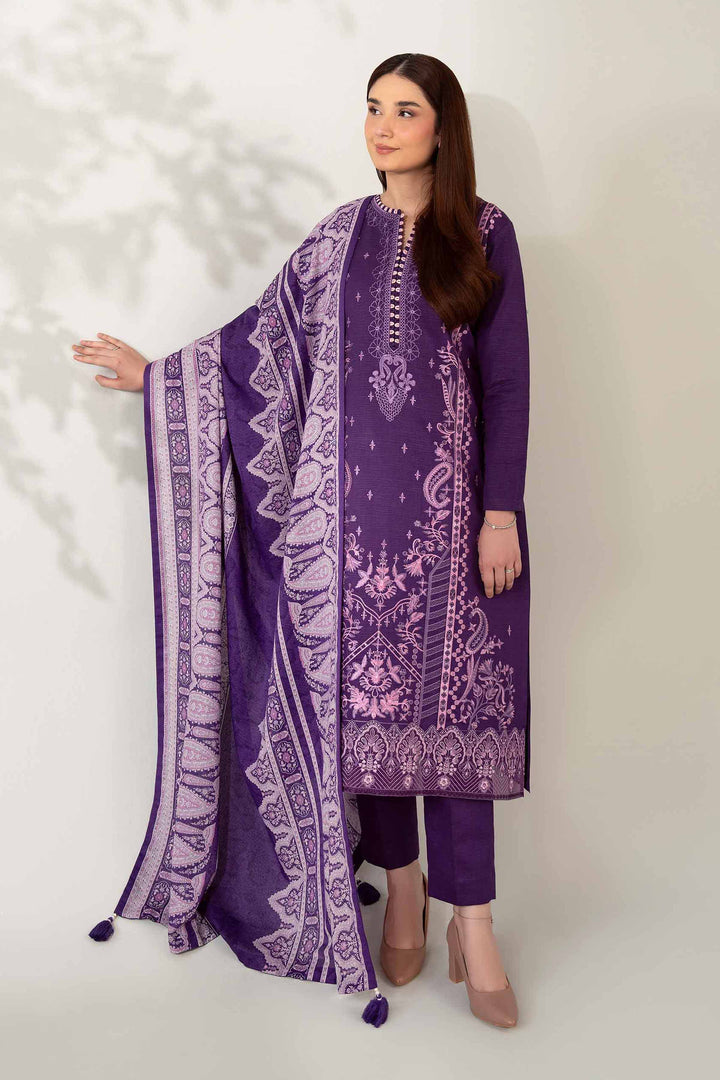 NISHATUAE - Purple Embroidered Khaddar 3-piece Unstitched Suit