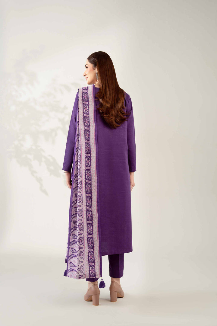 NISHATUAE - Purple Embroidered Khaddar 3-piece Unstitched Suit