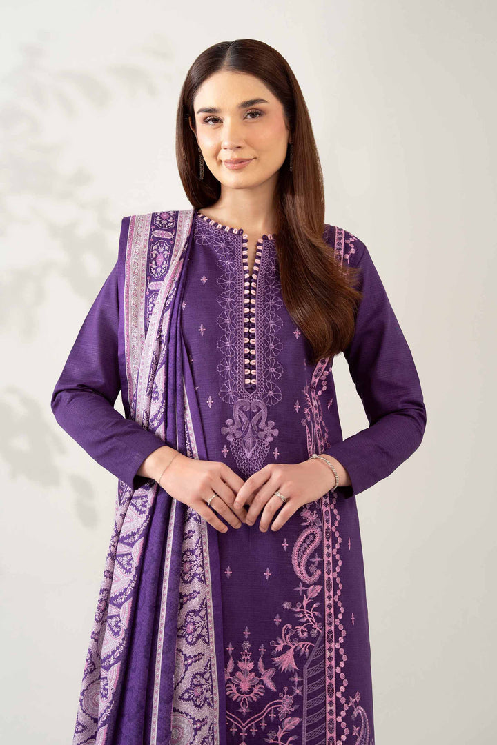 NISHATUAE - Purple Embroidered Khaddar 3-piece Unstitched Suit