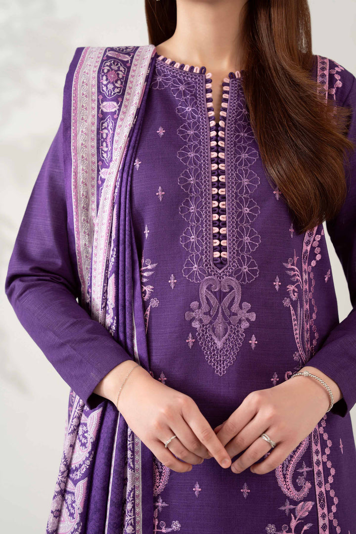 NISHATUAE - Purple Embroidered Khaddar 3-piece Unstitched Suit
