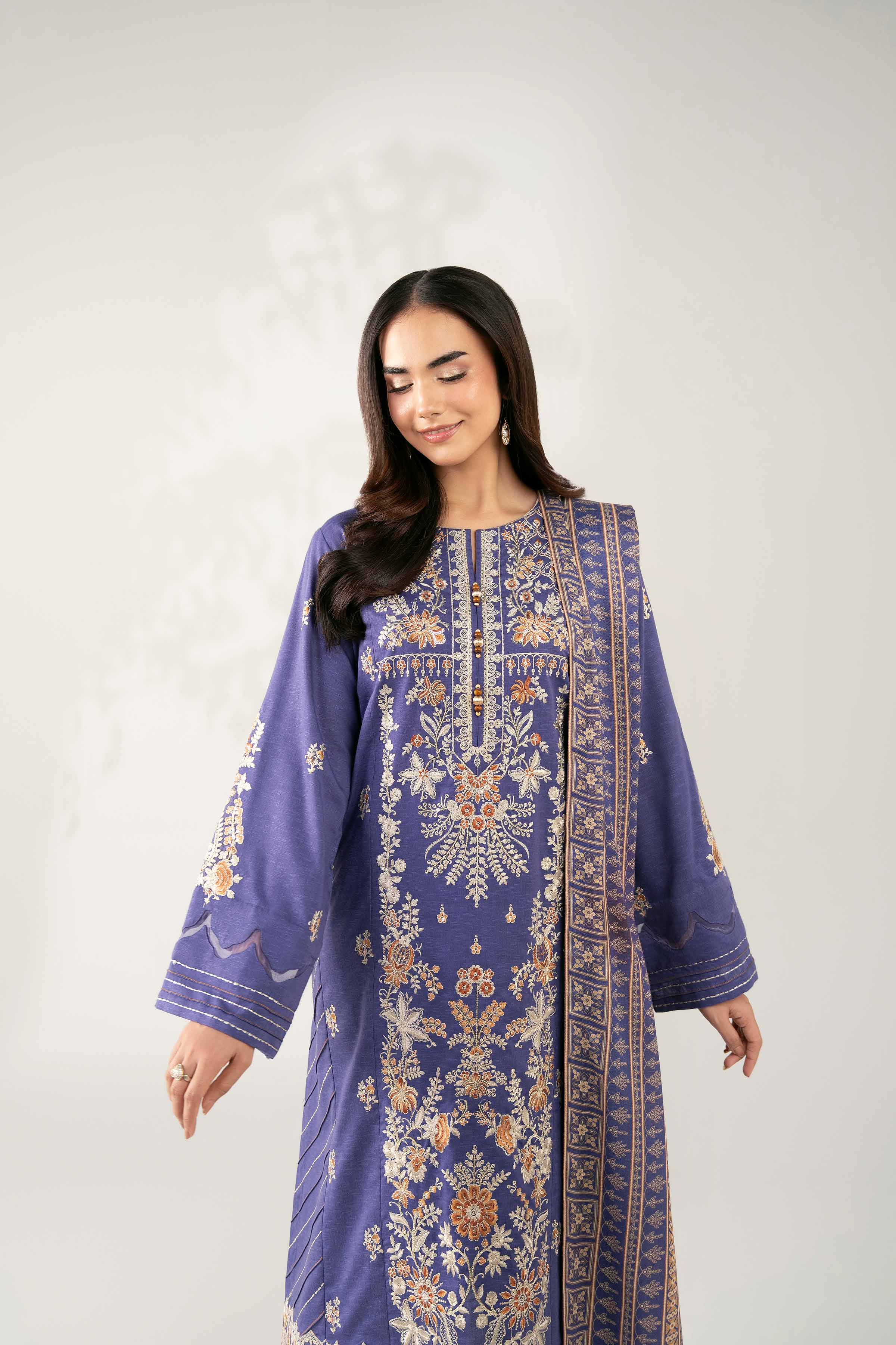 NISHATUAE - Blue Embroidered Karandi 3-piece Unstitched Suit