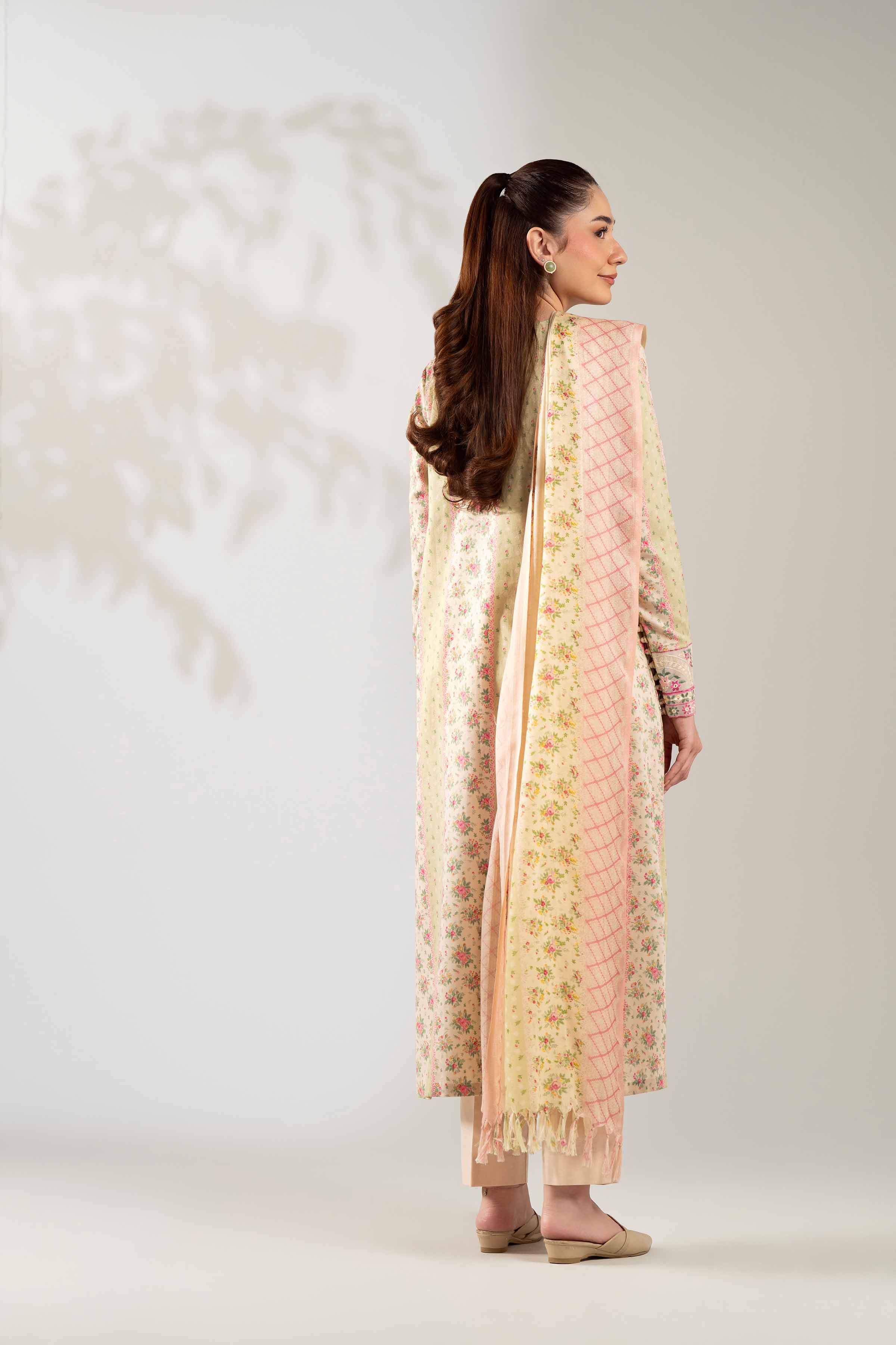 NISHATUAE - Cream Embroidered Karandi 3-piece Unstitched Suit
