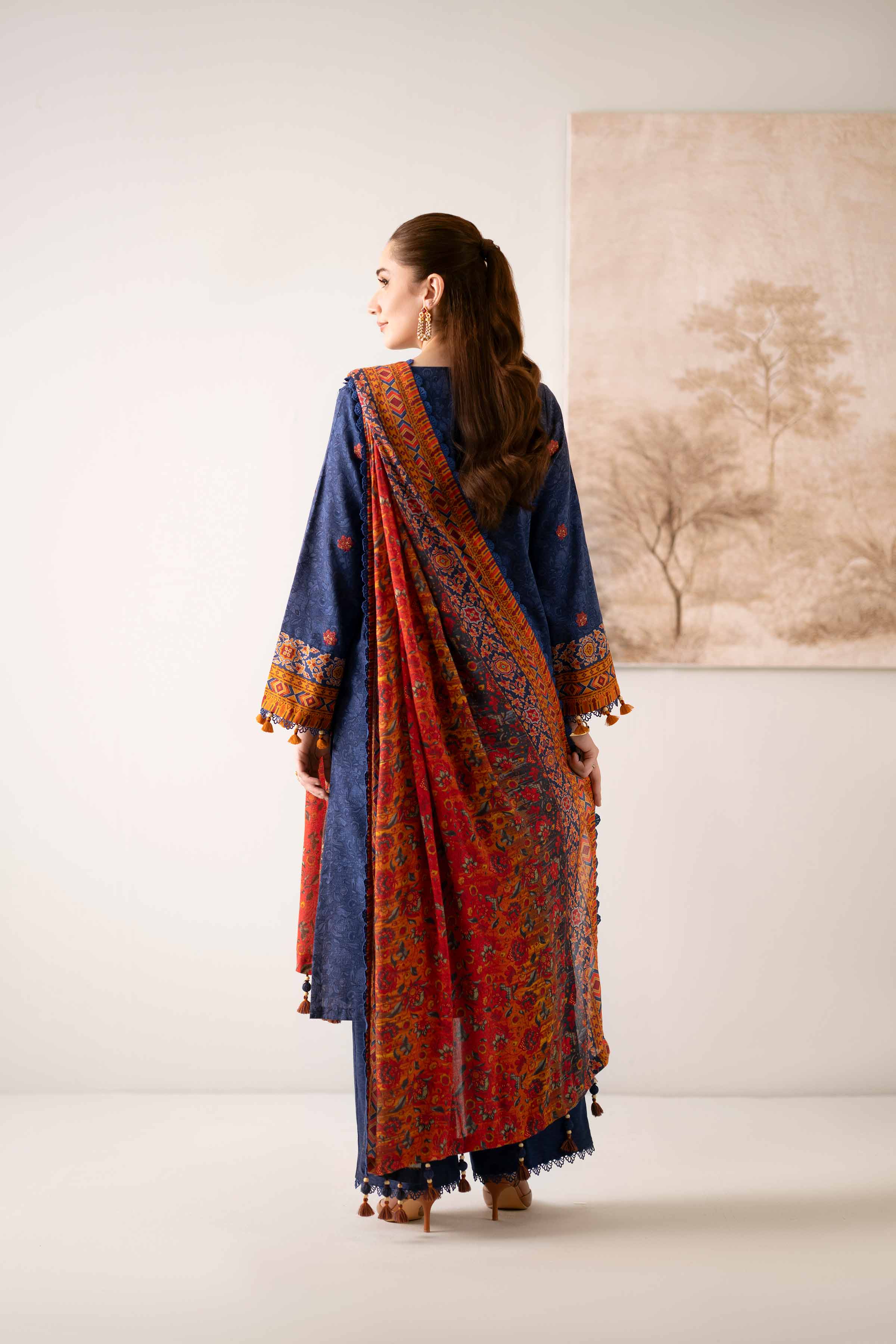 NISHATUAE - Blue Embroidered Karandi 3-piece Unstitched Suit