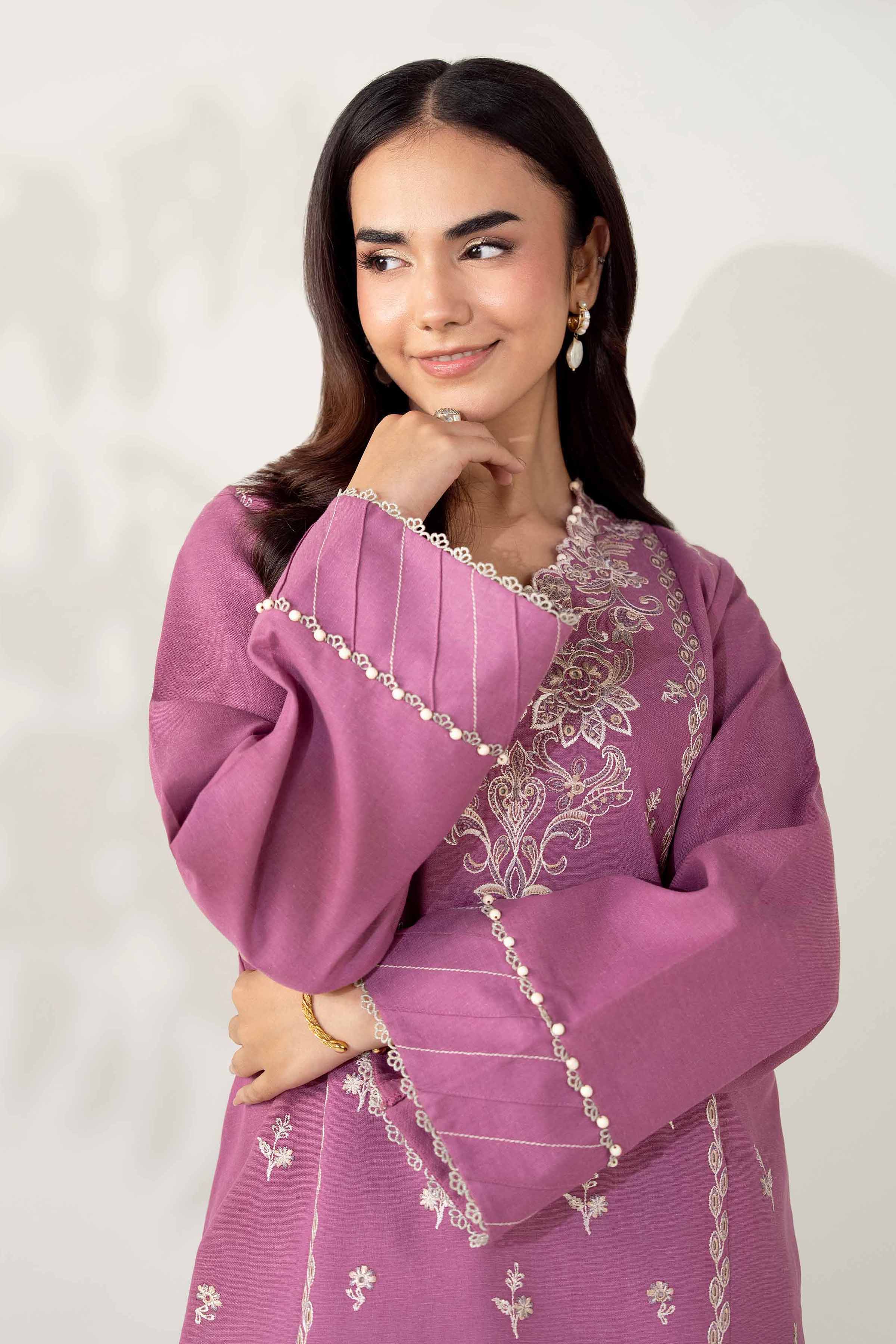 NISHATUAE - Mauve Embroidered Cotton 2-piece Unstitched Dress