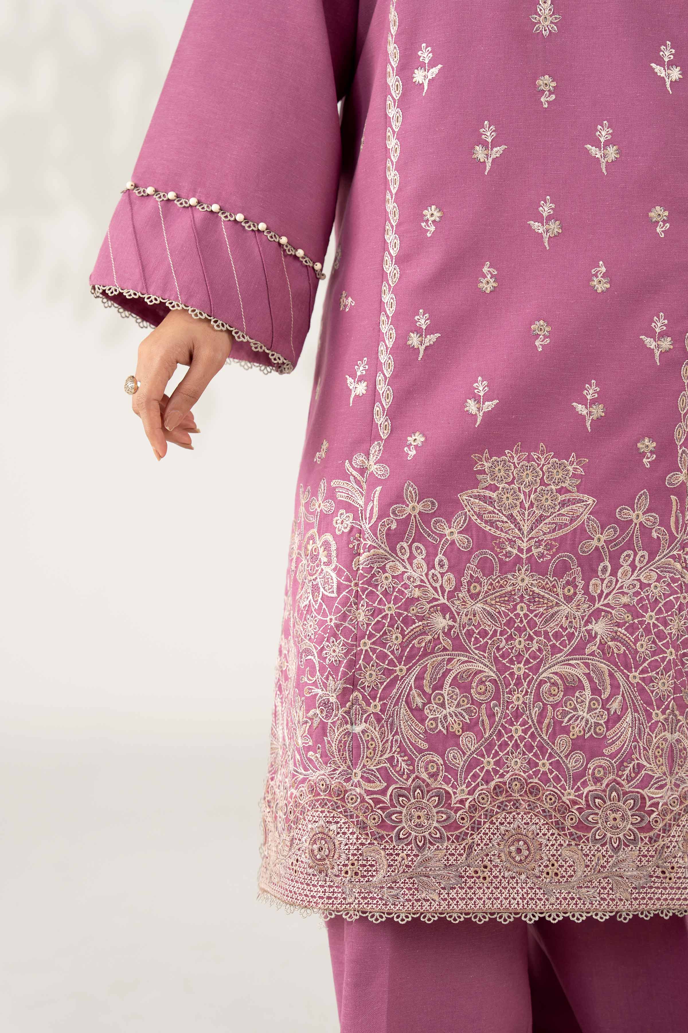 NISHATUAE - Mauve Embroidered Cotton 2-piece Unstitched Dress