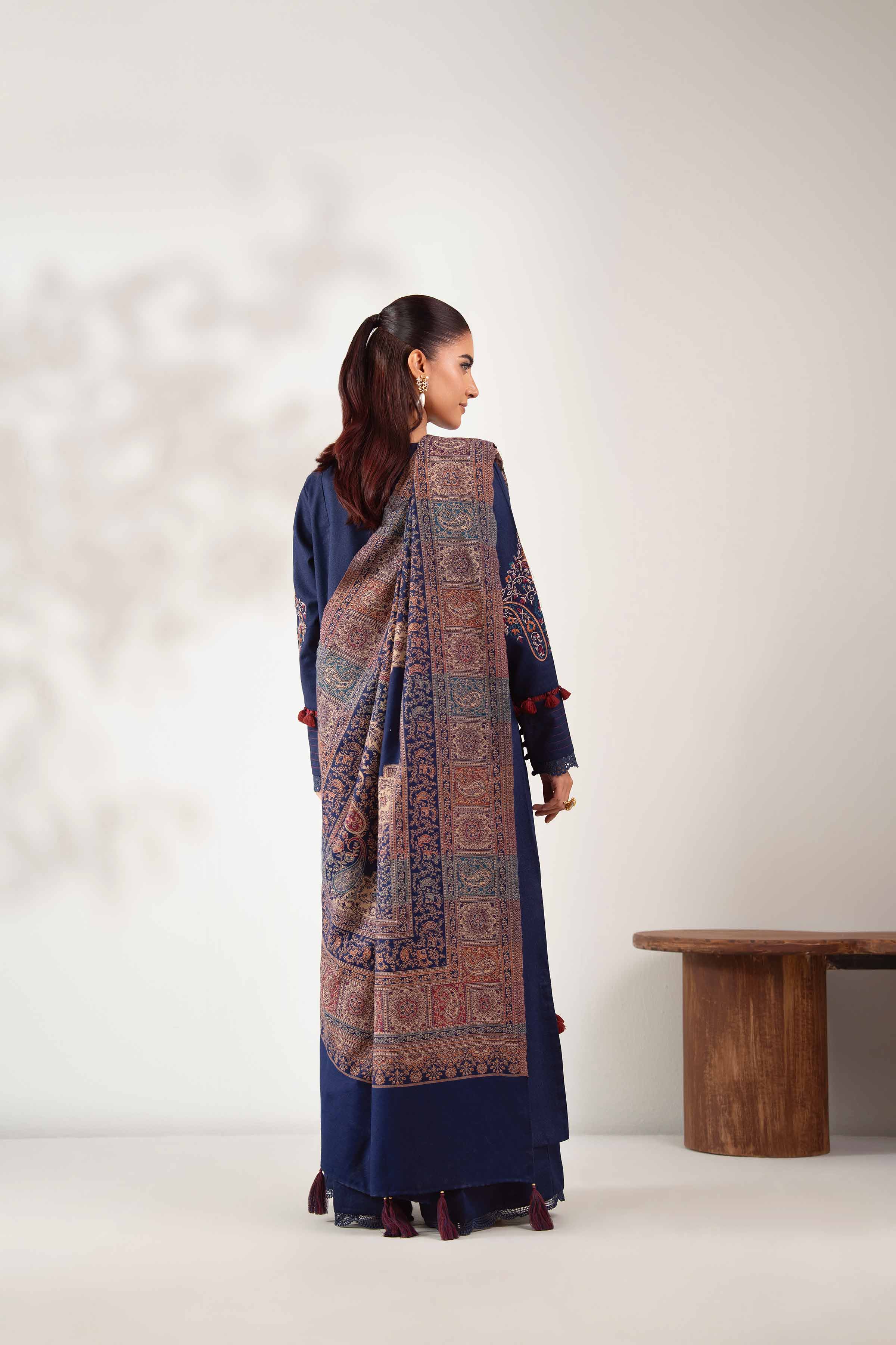 NISHATUAE - Blue Embroidered Karandi 3-piece Unstitched Suit