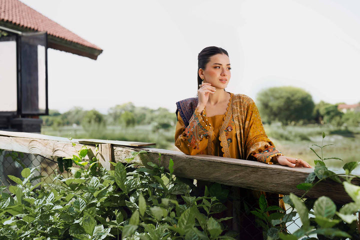 NISHATUAE - Yellow Embroidered Karandi 3-piece Unstitched Suit