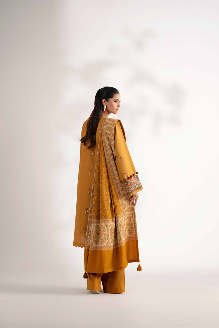 NISHATUAE - Yellow Embroidered Karandi 3-piece Unstitched Suit