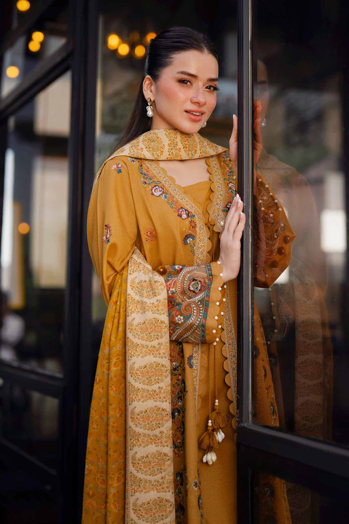 NISHATUAE - Yellow Embroidered Karandi 3-piece Unstitched Suit