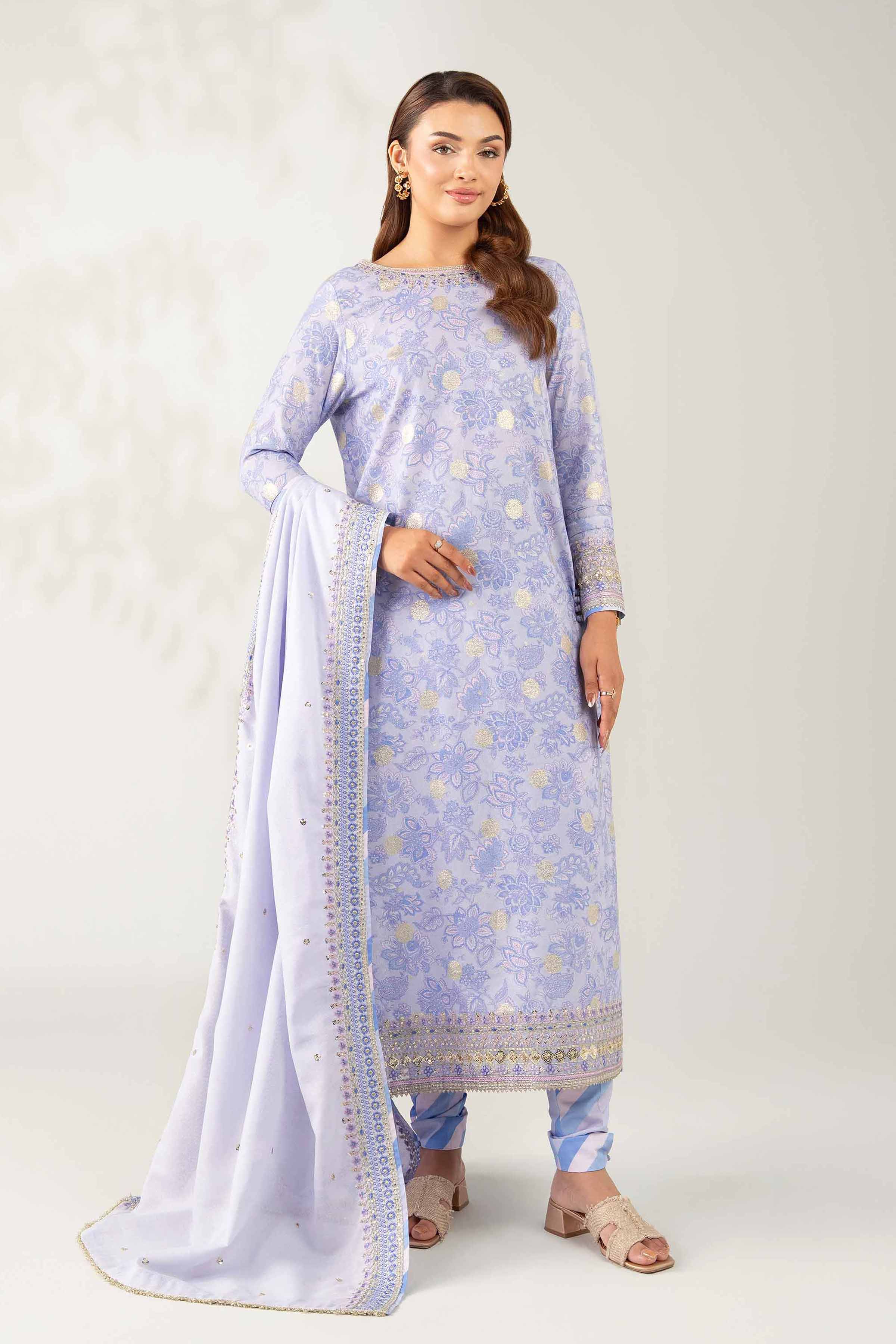 NISHATUAE - Lilac Embroidered Karandi 3-piece Unstitched Suit