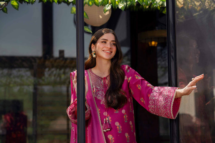 NISHATUAE - Pink Embroidered Karandi 3-piece Unstitched Suit
