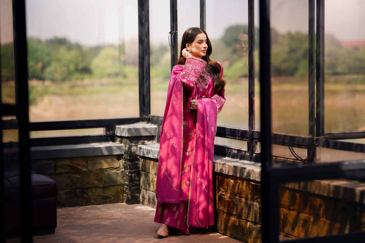 NISHATUAE - Pink Embroidered Karandi 3-piece Unstitched Suit